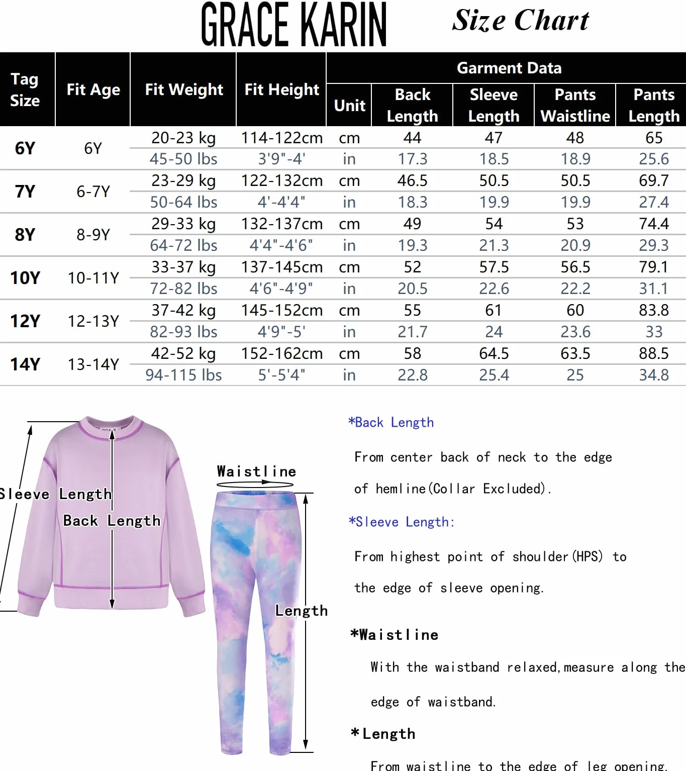 GRACE KARIN Dziewczęca bluza + legginsy, zestaw z długim rękawem, dres treningowy, 2-częściowy, na jesień i zimę, sportowy strój dla dzieci w wieku 6-14 lat