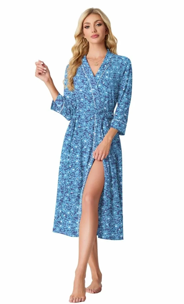 PrinStory Damskie szlafroki na co dzień kimono szlafrok długi szlafrok miękki damski rękaw 3/4 damska odzież domowa