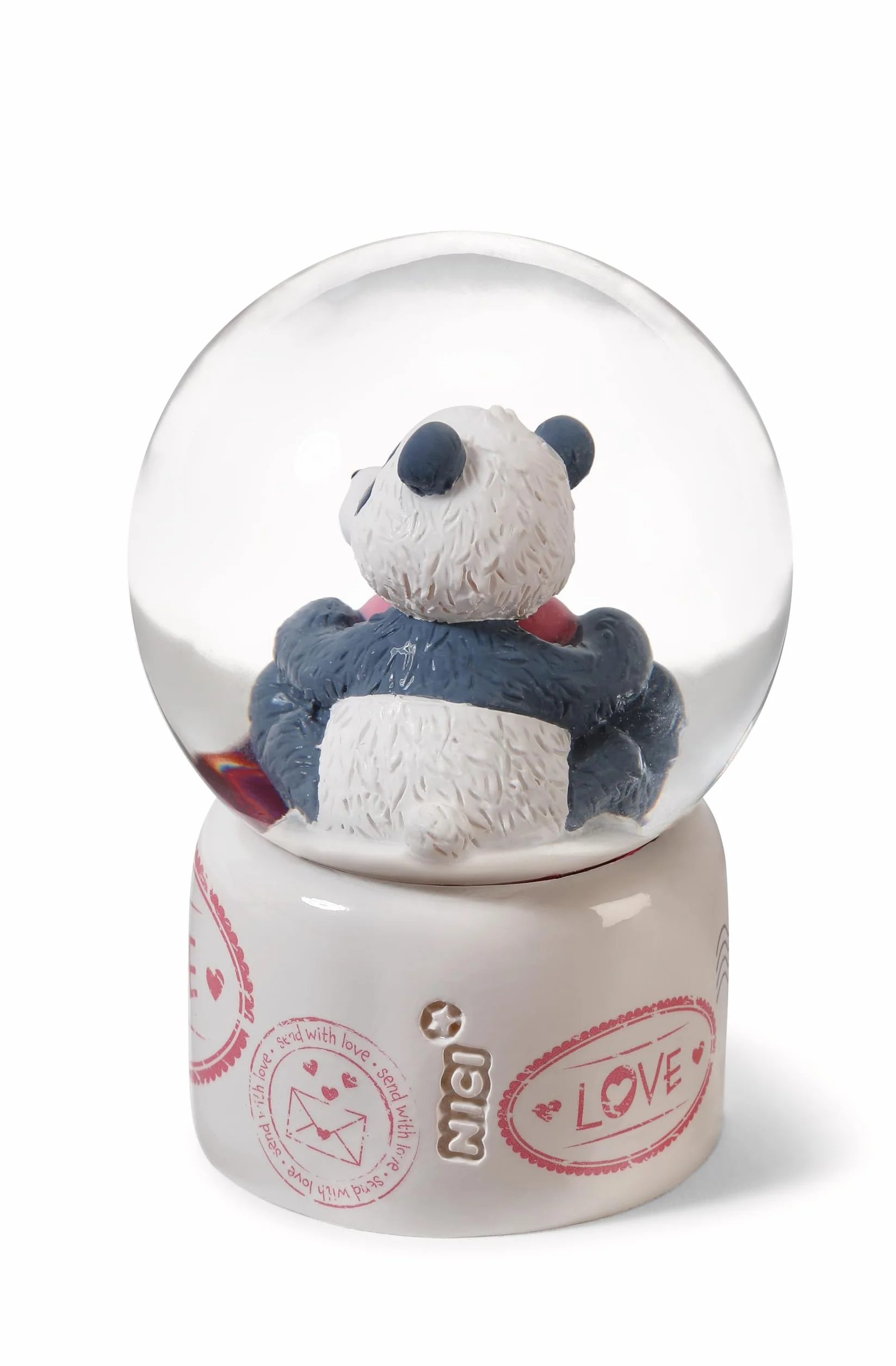 NICI Love 62631 Kula śnieżna z pandą, szklana kula do potrząsania, dekoracja z brokatem, pomysł na prezent dla przyjaciół, 6,5 cm, biała