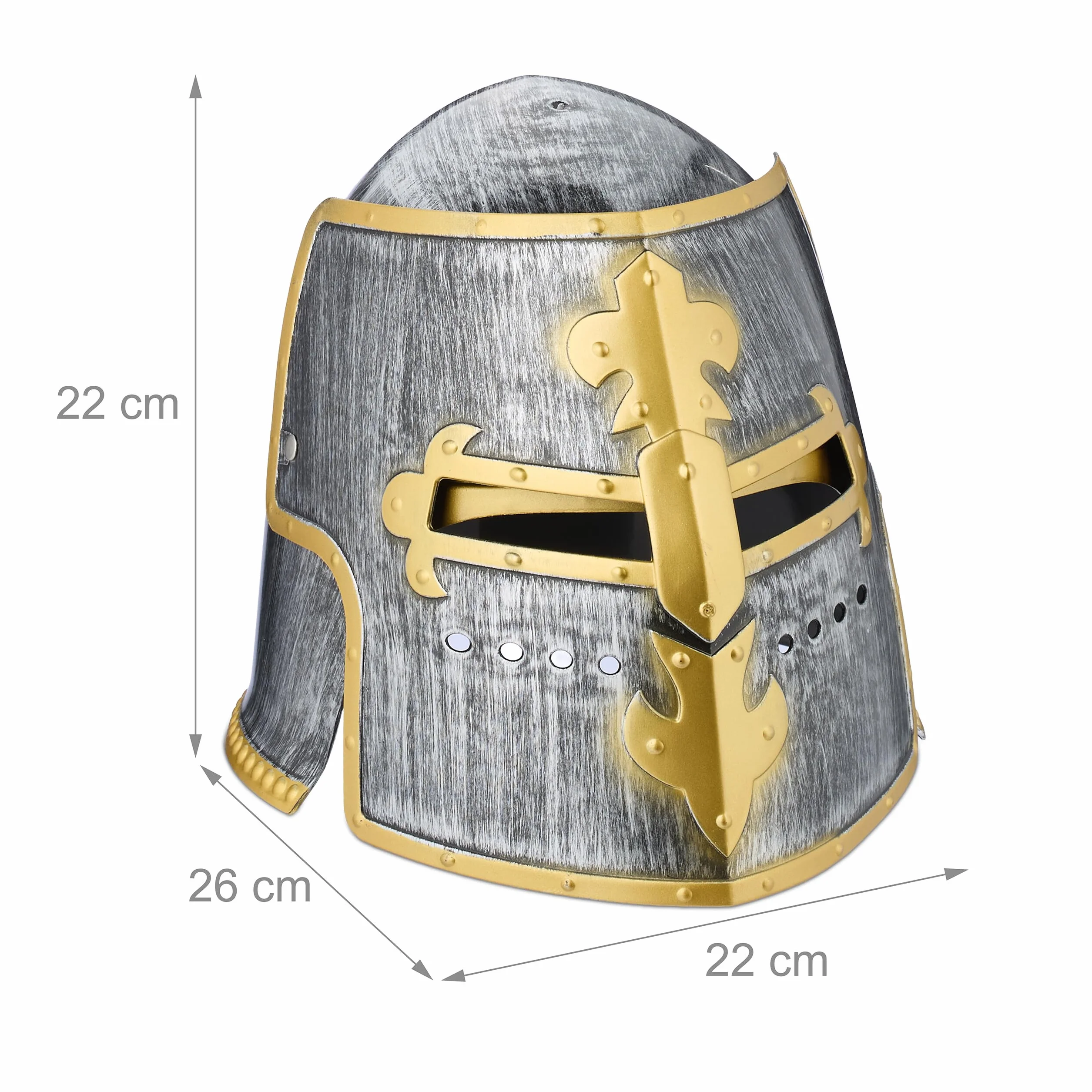 Relaxdays Kask Ritter ze składanym wizjerem, na karnawał i karnawał, średniowieczny kask garnkowy, tworzywo sztuczne, srebrny/złoty