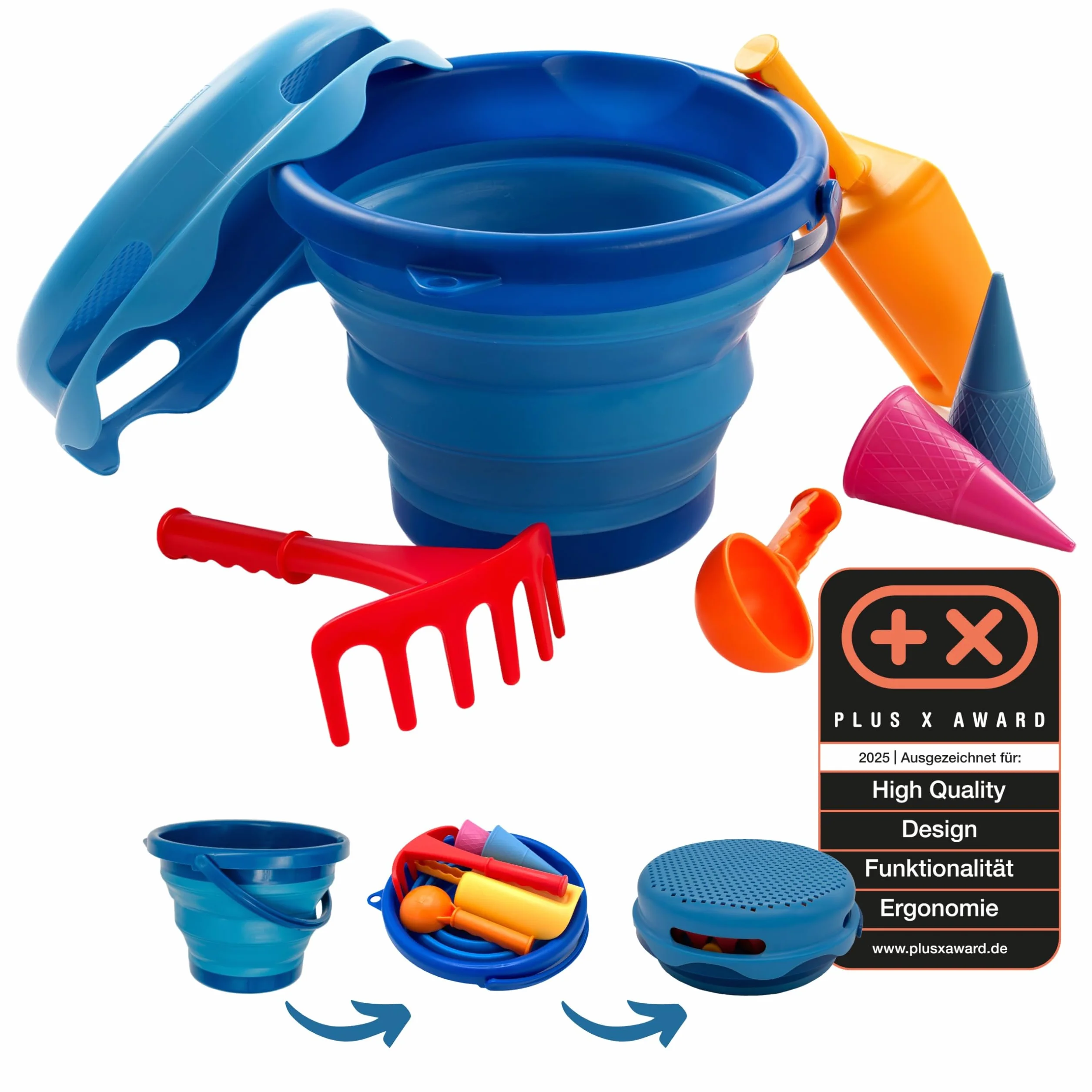 Schildkröt 7 w 1 Sand Toys zestaw składanych wiaderek, kolor: niebieski
