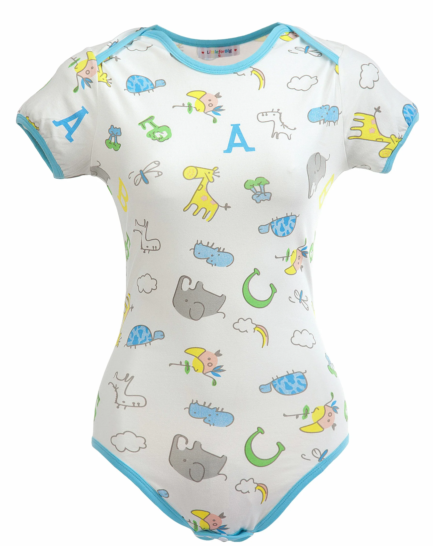 LittleForBig Dorośli Baby miłośnik pieluszek(ABDL) zatrzas w komkroku jednoczęściowy śpioszki-Wzór Żyrafa i Zwierzęta Zoo