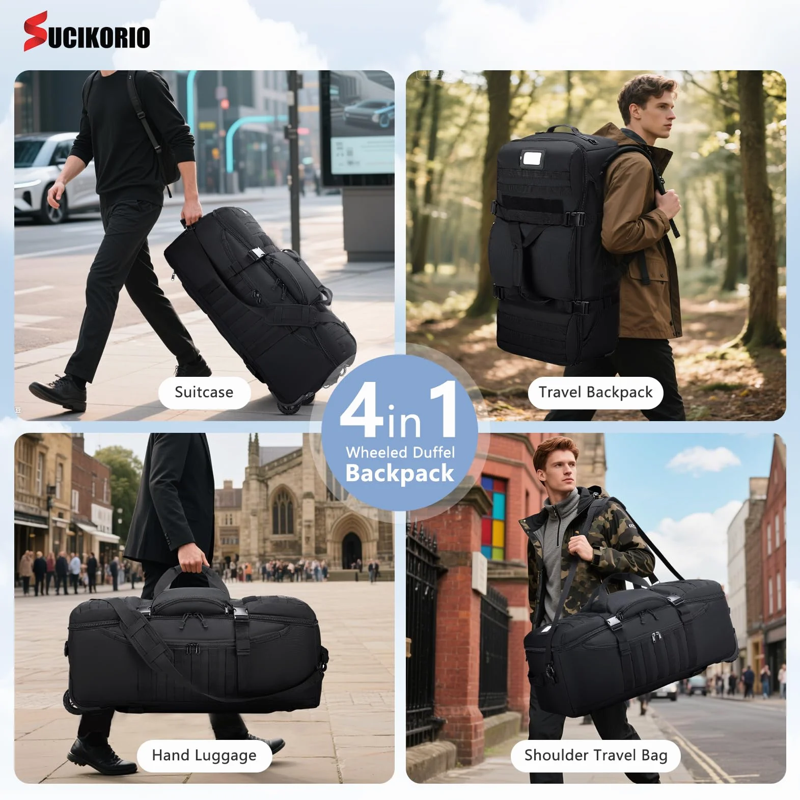Duża Torba Podróżna 3 W 1 Z Kółkami I Zamkiem Szyfrowym, Pojemność 85 L, Wymiary 78x36x30cm Wodoodporny Plecak Podróżny XL Plecak Wojskowy Z Uchwytami, Idealny Na Podróże, Czarny