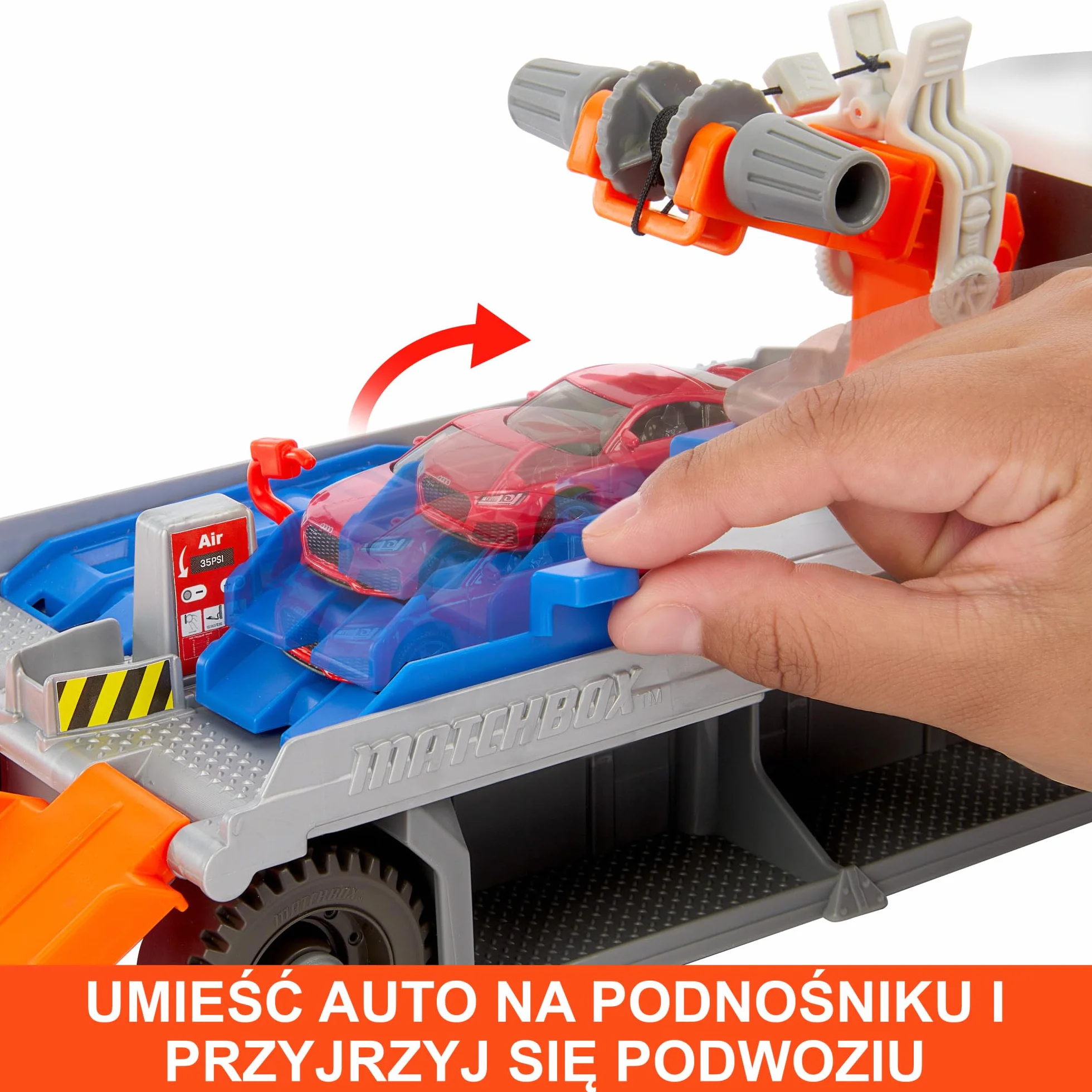 Matchbox Prawdziwe Przygody Laweta Pomoc drogowa Zestaw z ciężarówką z warsztatem oraz samochodzikiem Audi TT RS Coupe w skali 1:64, HRY43