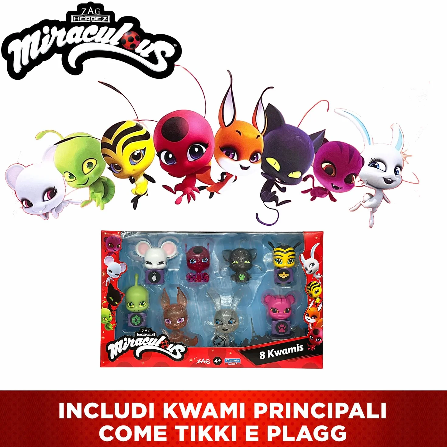 BANDAI - Miraculous – zestaw 8 figurki Kwamis – kolekcja mini figurek – szkatulka z 8 kwamisami – zabawka od 4 lat – P50532