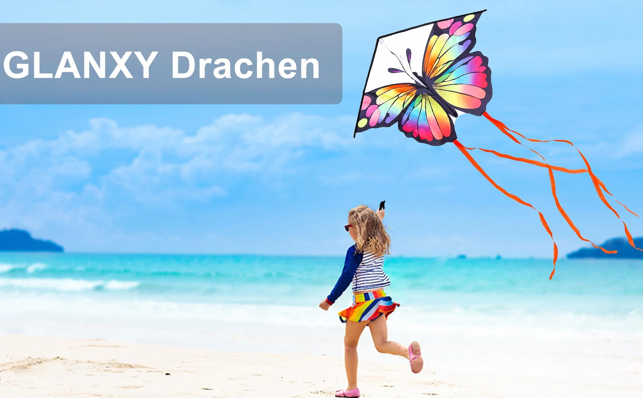 Smok motylkowy – latawiec dla dzieci i dorosłych, łatwy do latania – 100 x 73 cm, latawiec dla początkujących, 80 m, na plażę, park