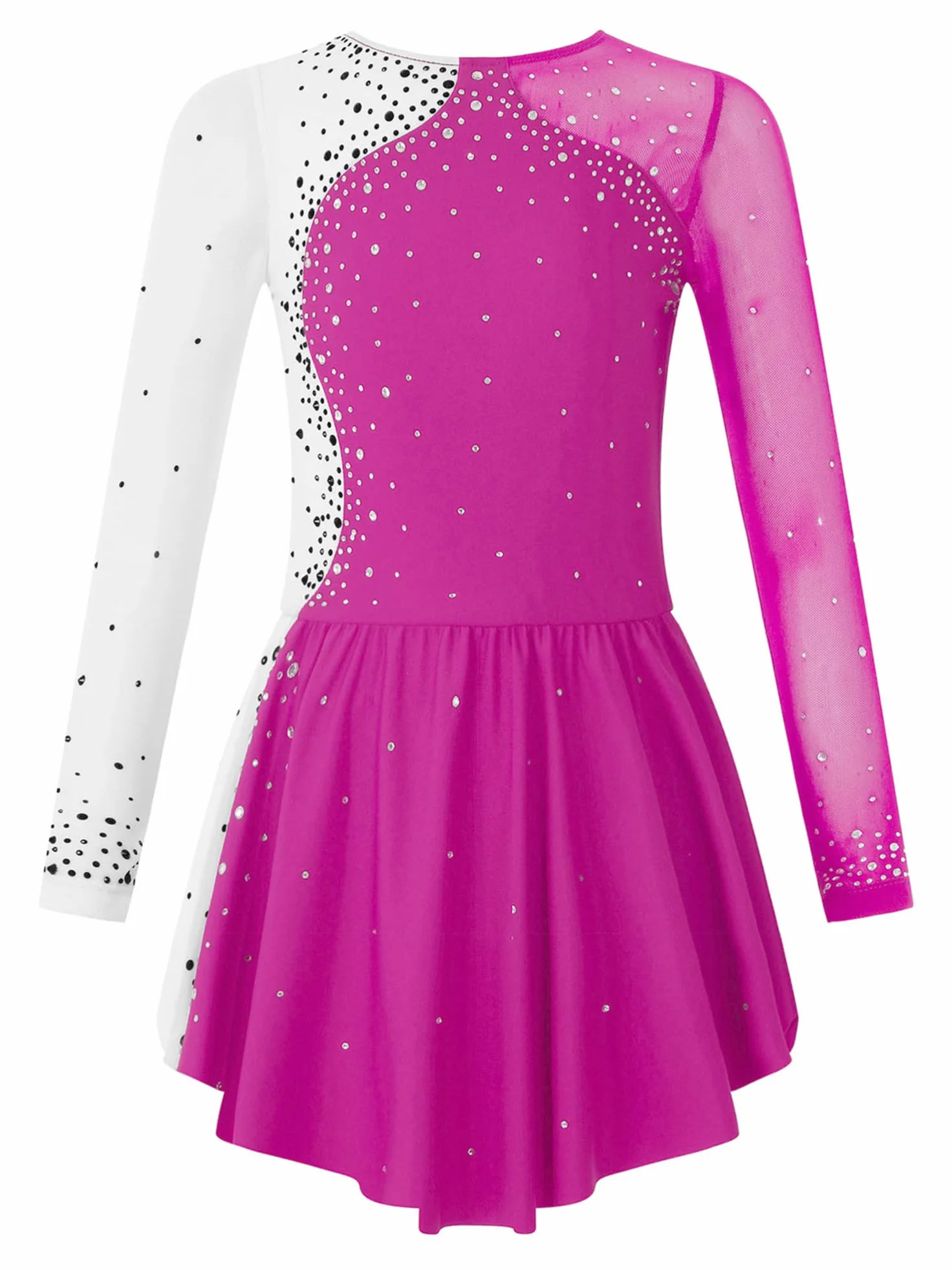 CHICTRY Sukienka do jazdy na łyżwiarstwie figurowym, dla dziewcząt, stras, brokatowa, baleriny, sukienka dziecięca, z długim rękawem, strój baletowy, patchwork, body z asymetryczną spódnicą kopertową