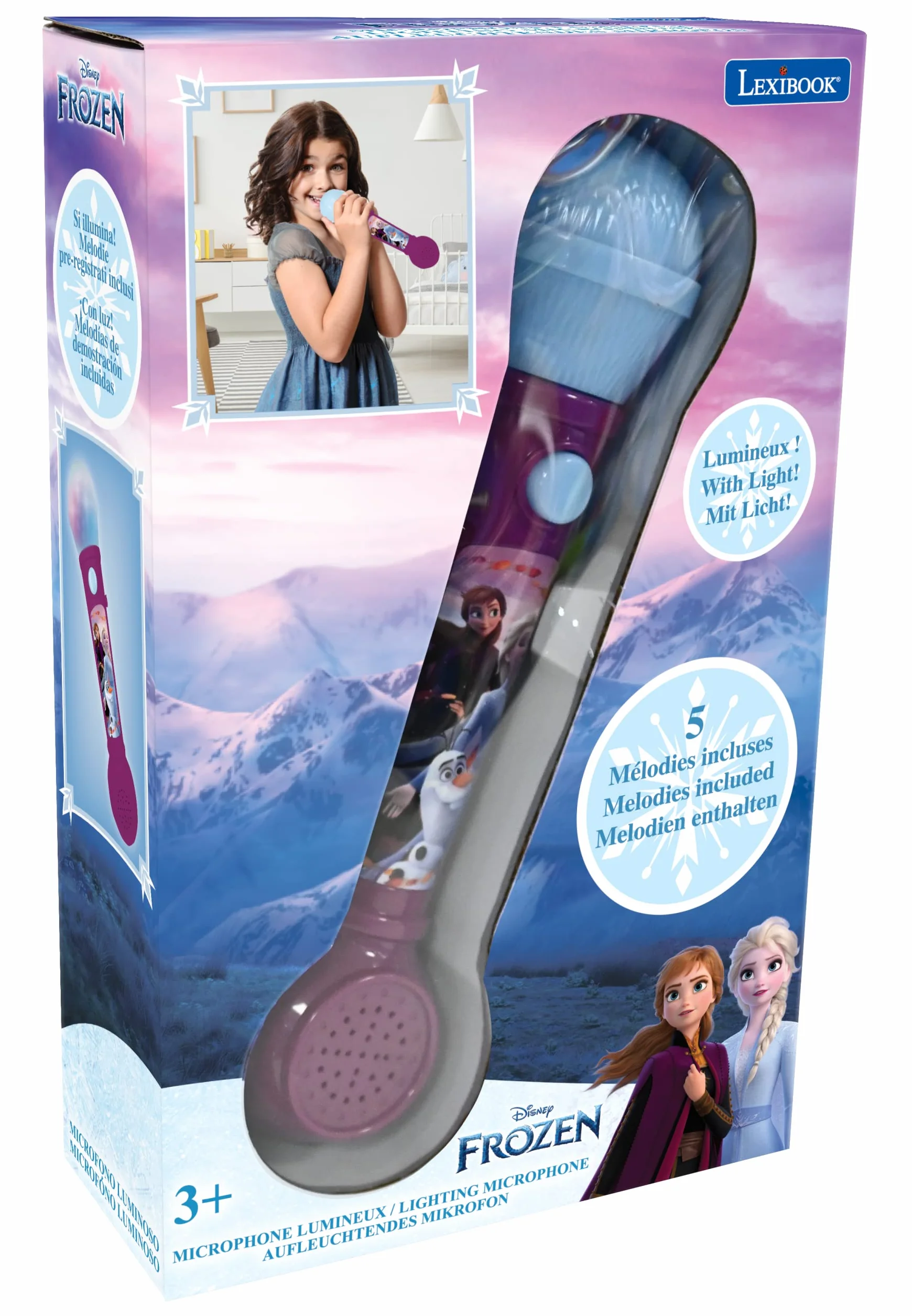 Lexibook, Frozen, Mikrofon dla Dzieci, Gra Muzyczna, Zintegrowany Głośnik, Efekty Świetlne, Melodie Demonstracyjne, w Zestawie, Fioletowy, Niebieski, MIC80FZ