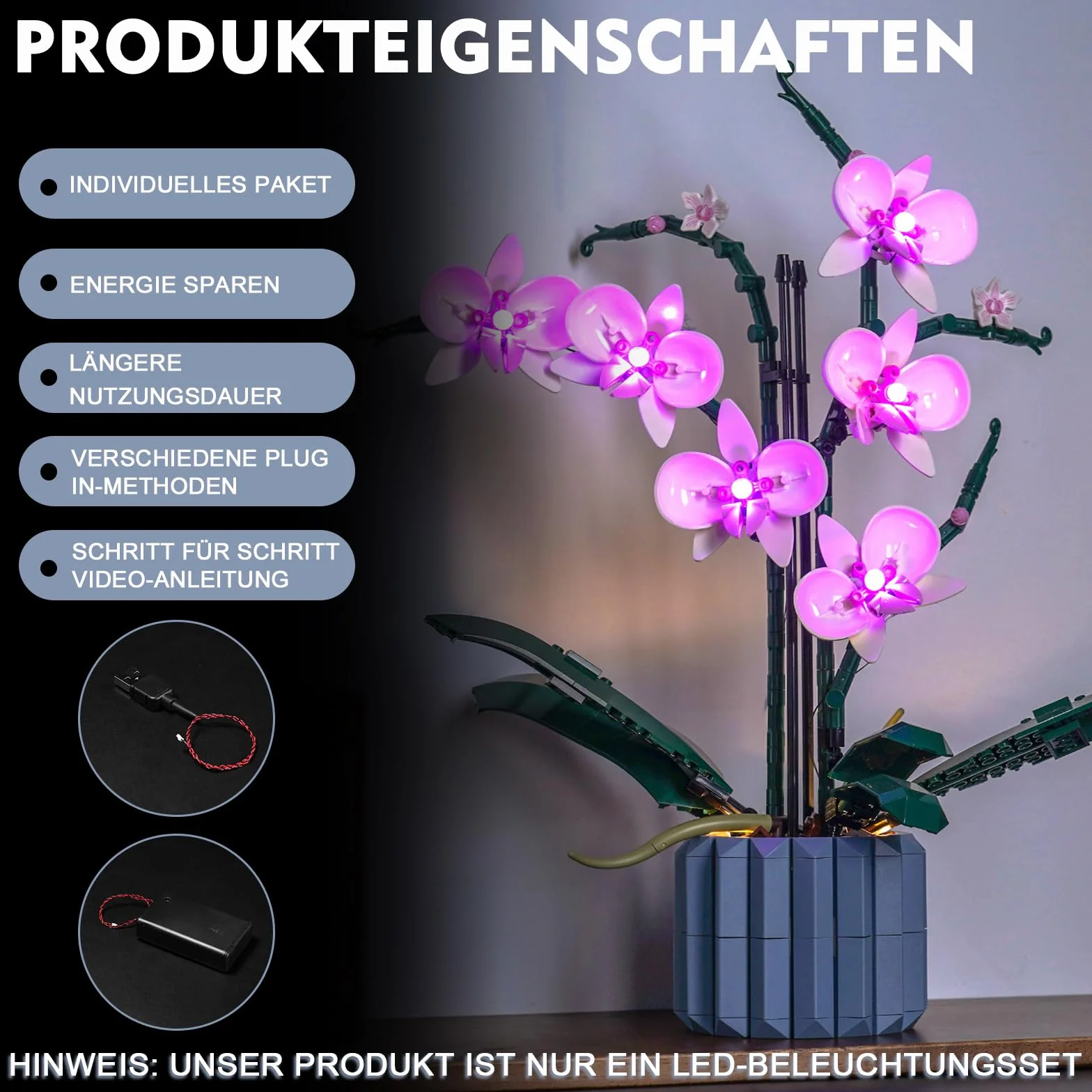 Zestaw oświetleniowy LED Tylko do LEGO Orchidea 10311, kolekcja botaniczna, nie model LEGO, + 12 miesięcy