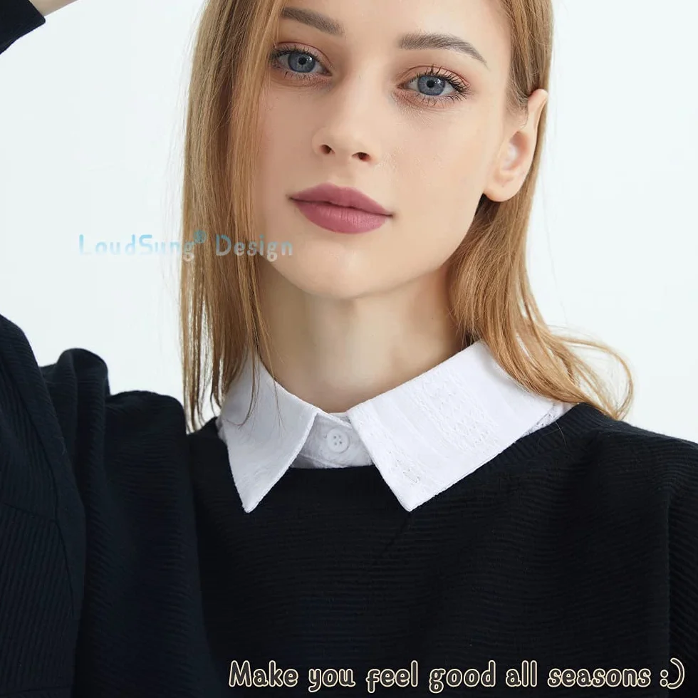 LoudSung Fałszywy kołnierz, odpinana, półkoszula, bluzka, sztuczny kołnierz, bawełna, elegancki design, dla kobiet, dziewcząt, zestaw 3 szt, Biały zestaw, 42