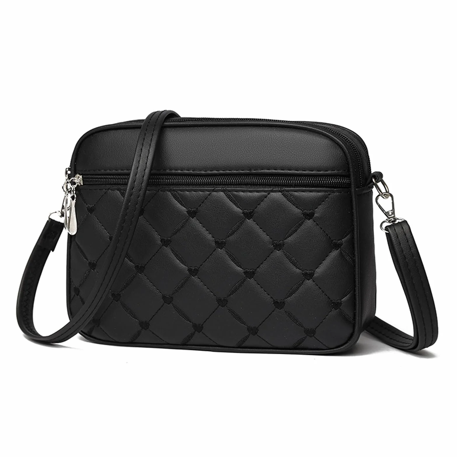 Damska torba na telefon komórkowy ze skóry PU Crossbody Bag torebka na ramię damska mała stylowa torebka na telefon komórkowy czarna haftowana karo torebka ręczna z odpinanym paskiem na ramię dla