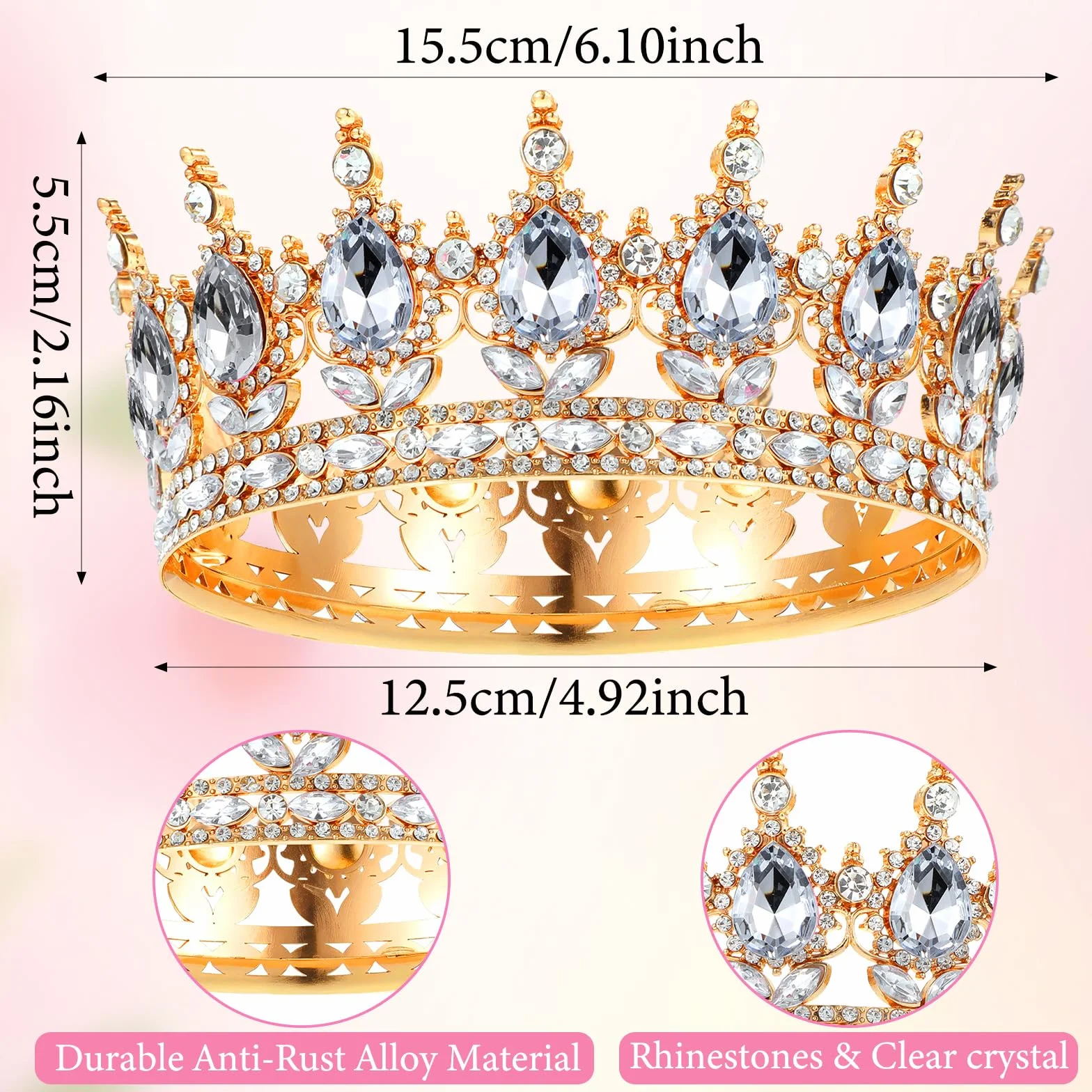 1 x diadem księżniczki, kryształowa tiara dla dziewcząt, kryształowa korona damska, w stylu vintage, tiara, błyszcząca ozdoba do włosów dla panny młodej, na wesele, bal absolwentów, 1 sztuka