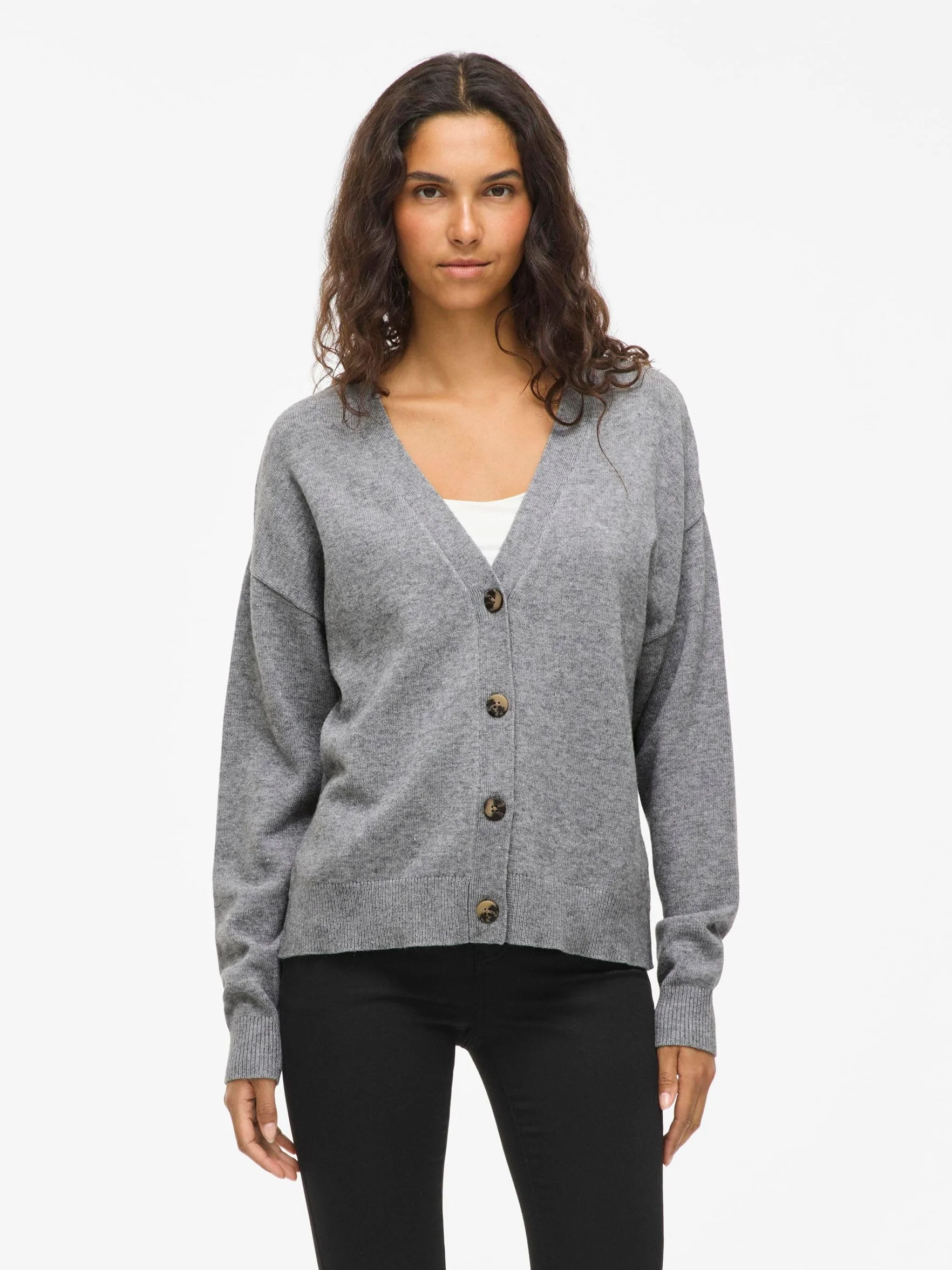 Viril V-Neck Knit Cardigan - Noos, Medium Grey Melange, XL