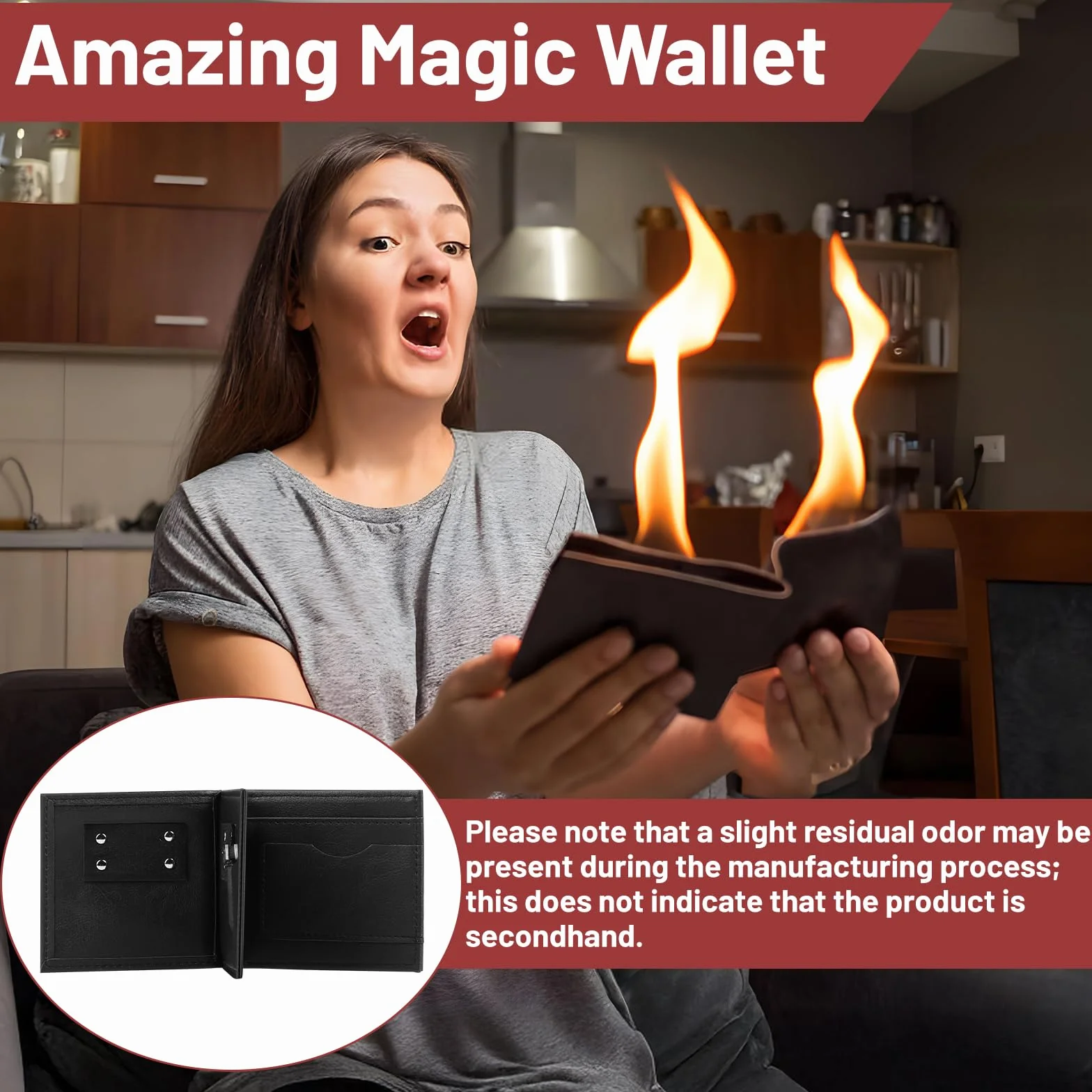lalago Klein Magic Flame Wallet, Magic Flaming Fire Wallet Tricks Prop, Magic Fire Wallet z płomieniem Magician Stage Street, Niewyobrażalny magiczny portfel płomienia