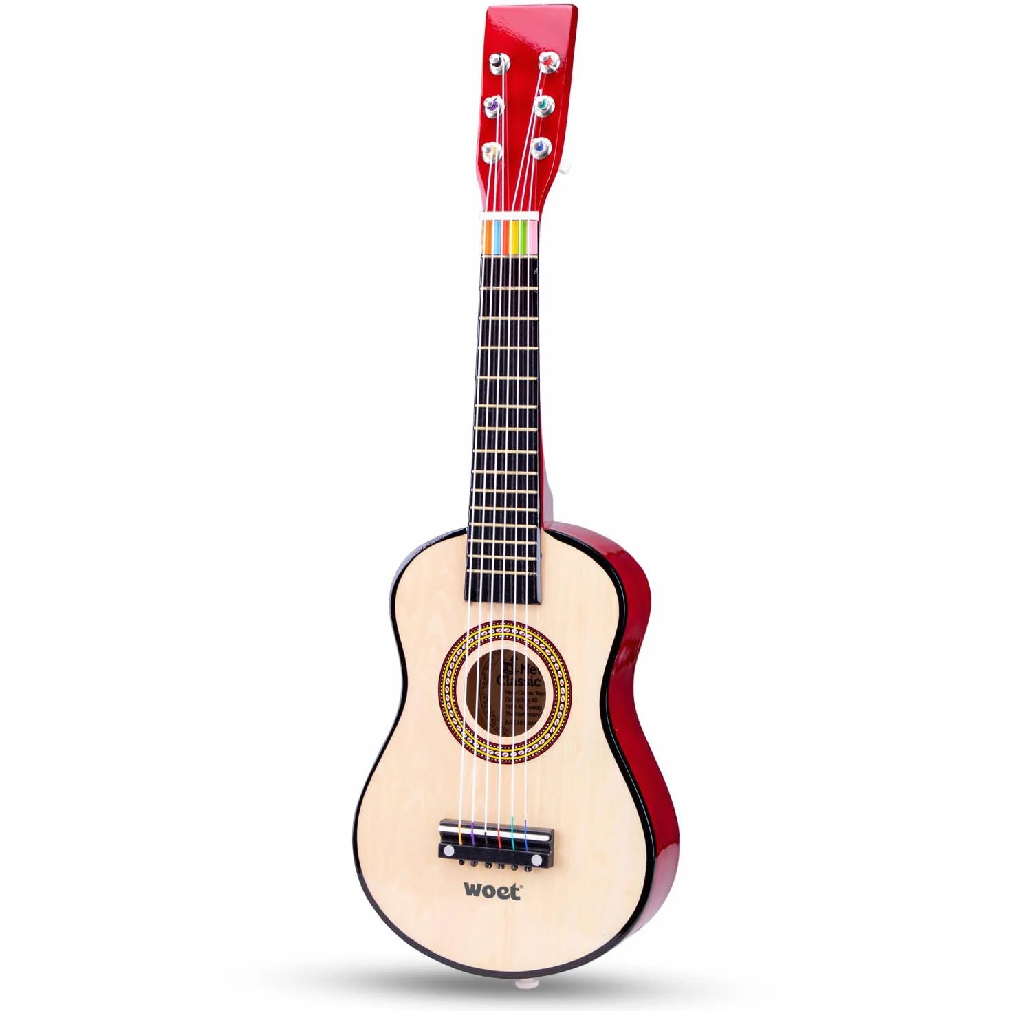 New Classic Toys NCT-0344 drewniana gitara zabawka dla małych dzieci 3 chłopcy i dziewczęta prezenty dla dzieci, instrumenty muzyczne dla dzieci trzyletnia inkluzywna książka muzyczna, natura