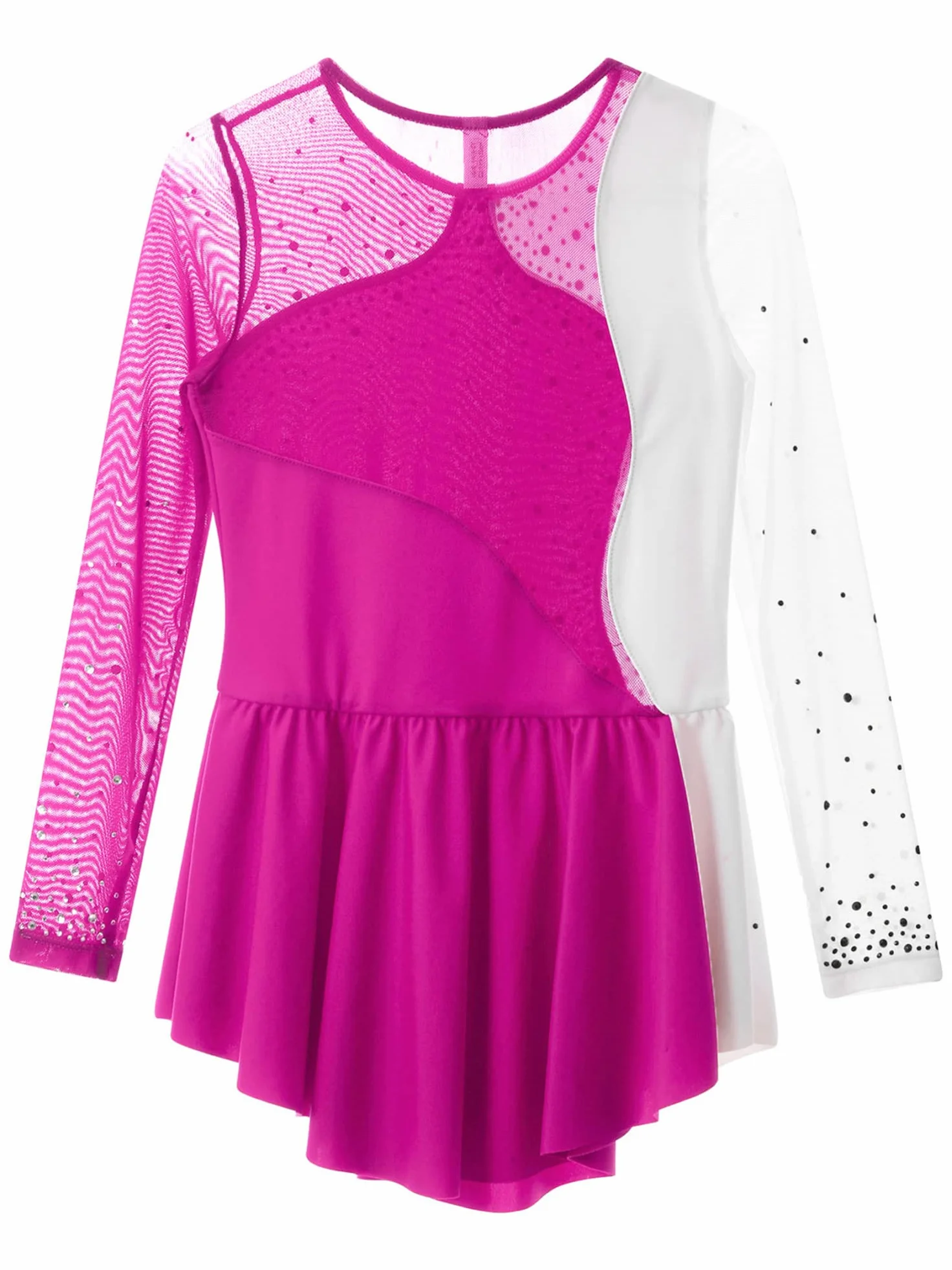 CHICTRY Sukienka do jazdy na łyżwiarstwie figurowym, dla dziewcząt, stras, brokatowa, baleriny, sukienka dziecięca, z długim rękawem, strój baletowy, patchwork, body z asymetryczną spódnicą kopertową