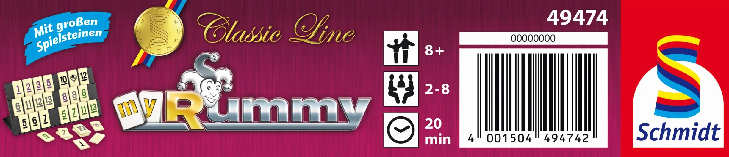 Schmidt Spiele 49474 MyRummy, Classic Line, gra z dużymi kamieniami do gry, w metalowej puszce