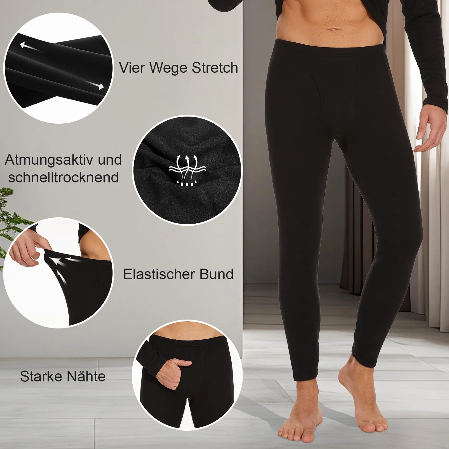 AMIYOYO Majtki męskie, długie spodnie termiczne, legginsy z wysokim stanem, długie majtki, miękkie spodnie treningowe, oddychające, ciepłe spodnie do biegania, spodnie narciarskie na zimę