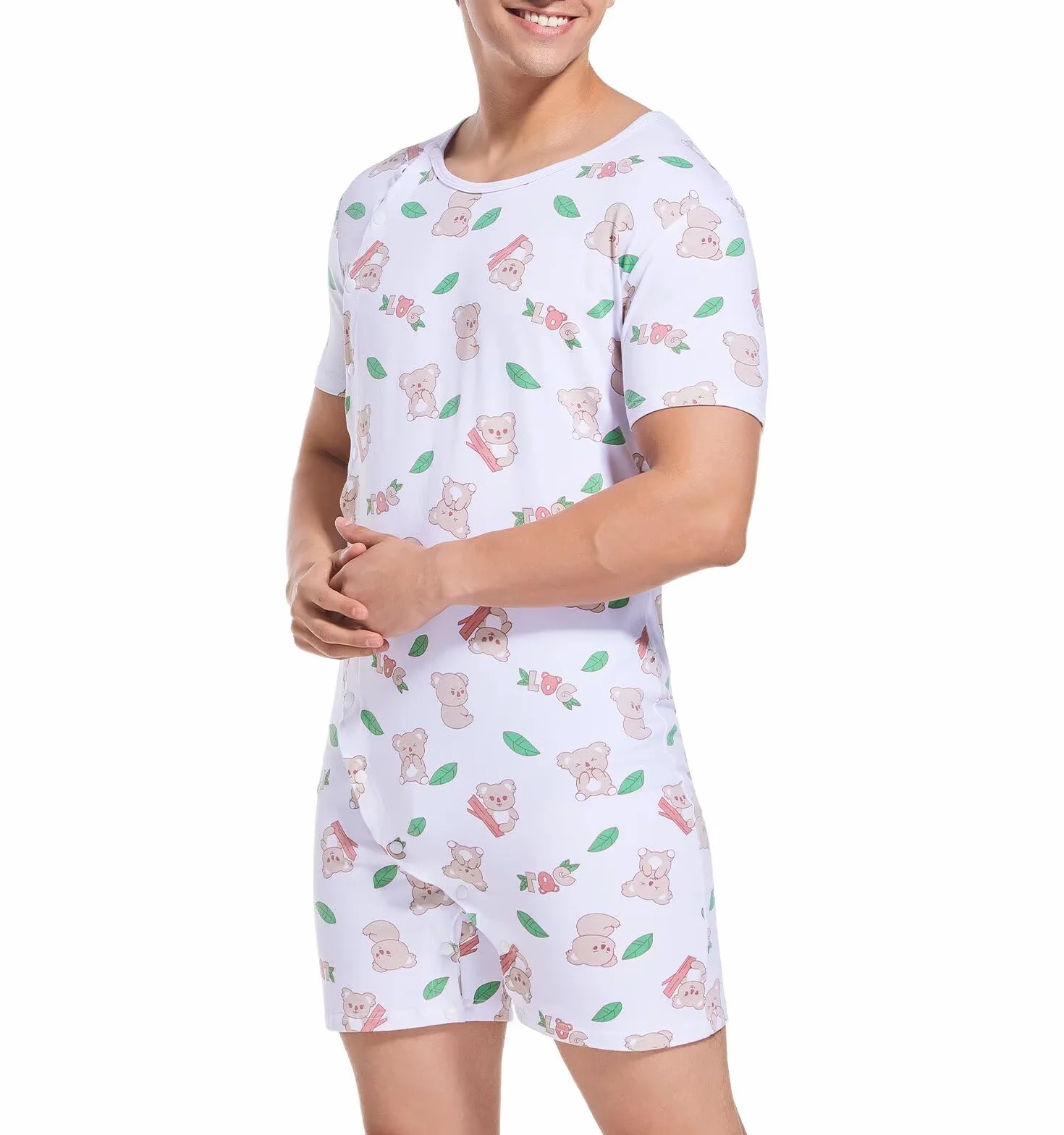 Landofgenie Onesie dla mężczyzn Jednoczęściowa Piżama Krótkie Rękawy Koala Pełny druk