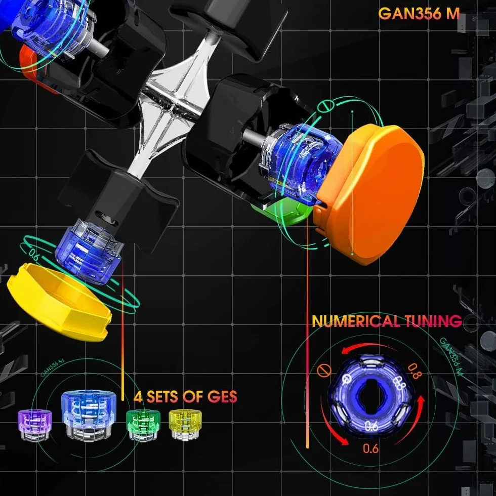 GAN 356M 3x3 Magnetyczna kostka speedcube, Najlepsza kostka magiczna z 48 magnesami / 4 rodzajami sprężystości–szybki i płynny obrót, wytrzymała i trwała, profesjonalna, oryginalna kostka z magnesami