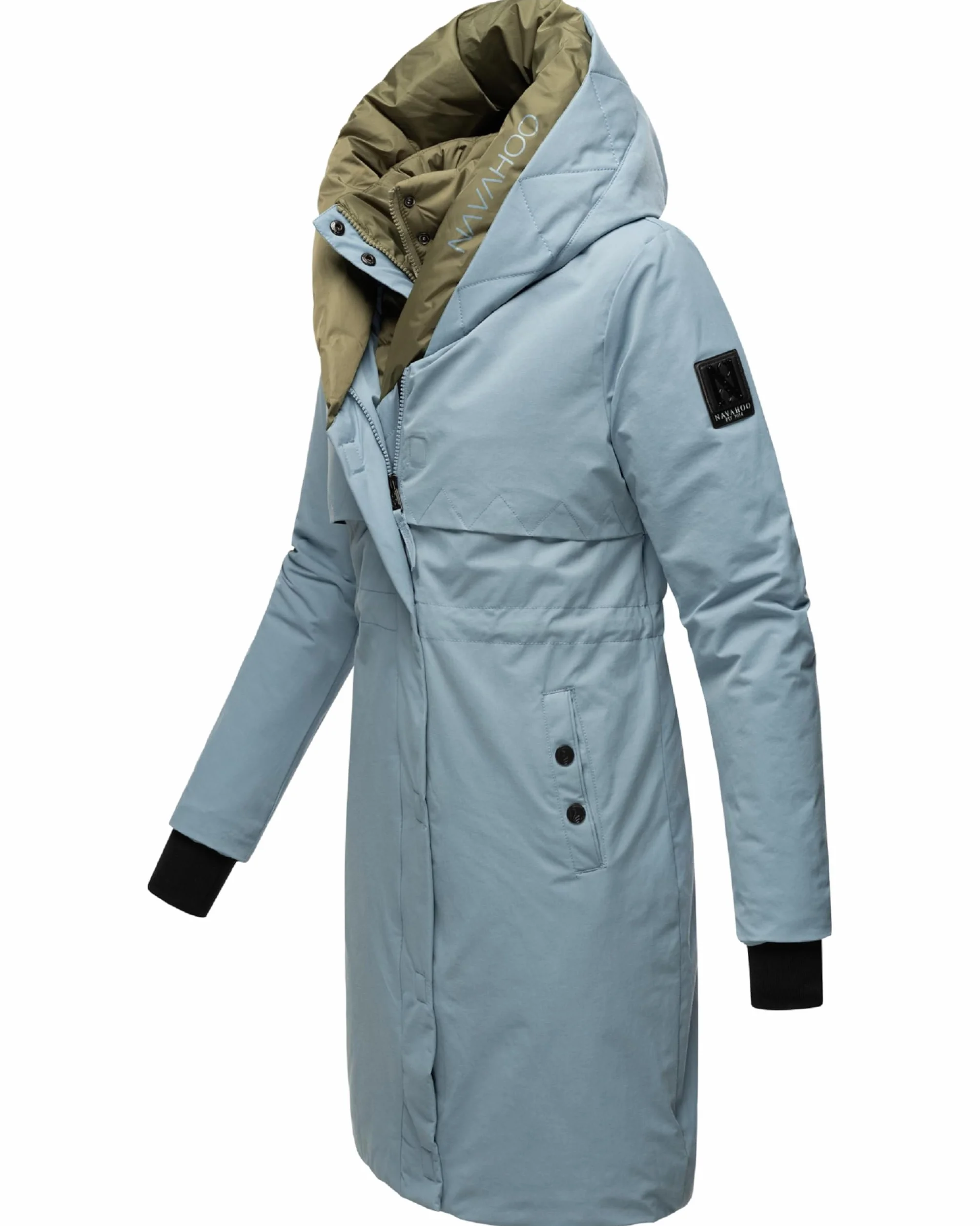 Navahoo Damski płaszcz, długi, ciepły, zimowy, pikowana kurtka z kapturem, Snowelf XS-XXL