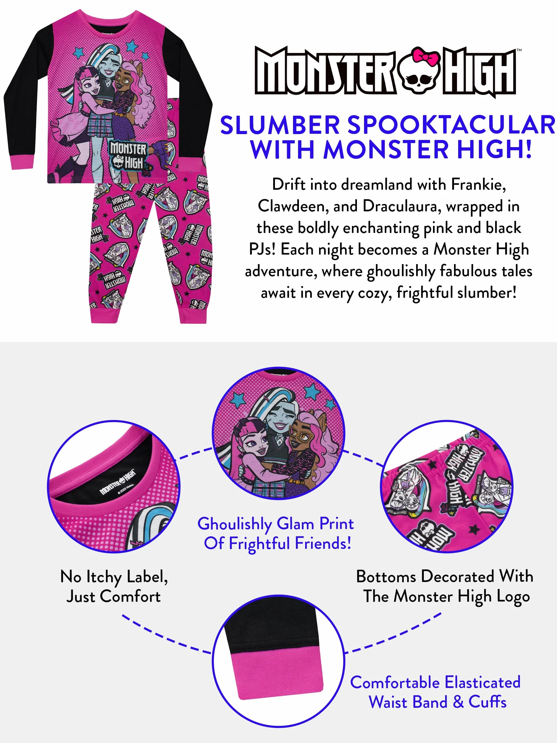 Piżama Monster High | Piżama dziewczęca z długim rękawem Draculaura | Piżamy dla dzieci