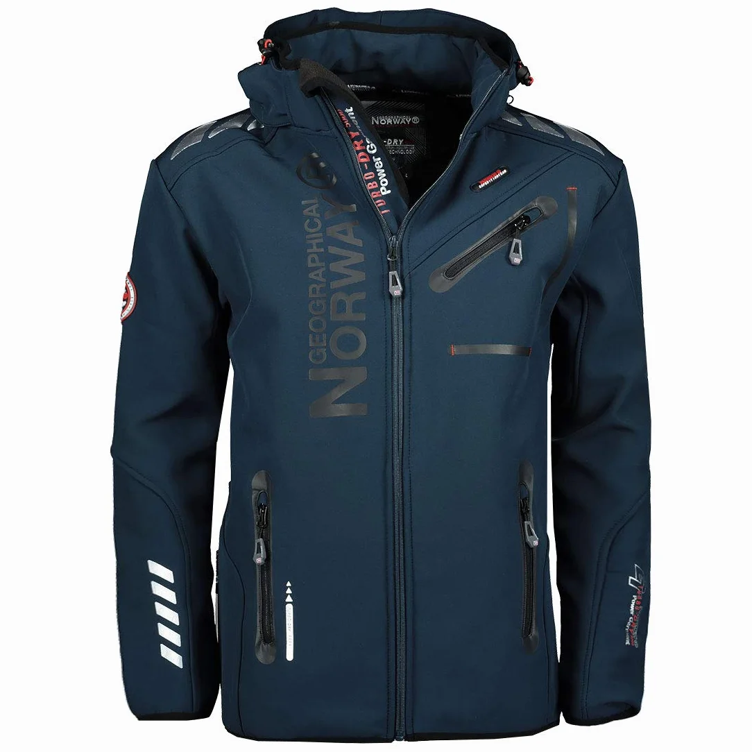 Geographical Norway Royaute Męska wodoodporna kurtka softshellowa dla mężczyzn, oddychająca, outdoorowa, z kapturem, taktyczna, odporna na zimowe warunki, wiatrówka