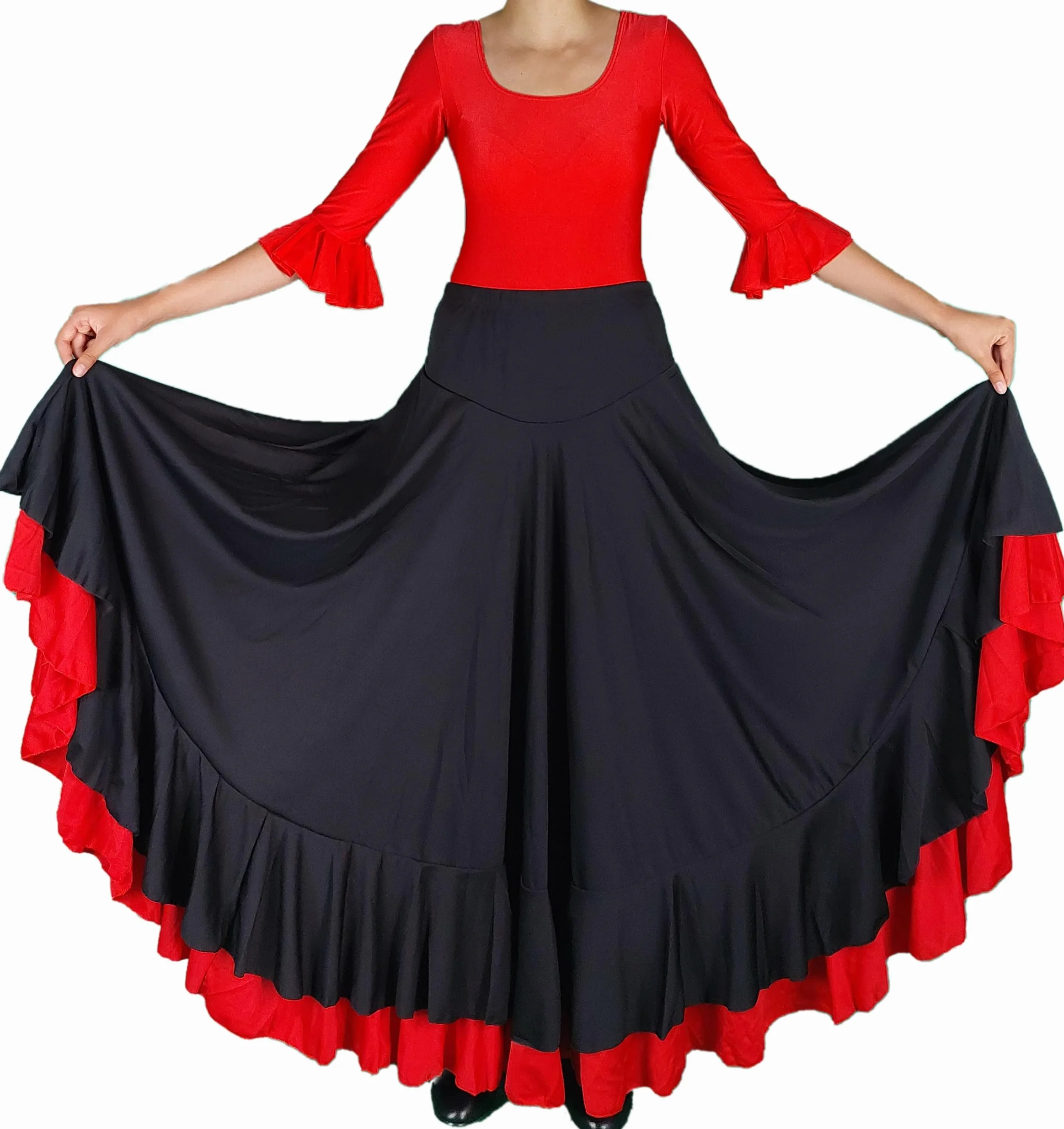 Spódnica Flamenco z 2 falbankami czarno-czerwona