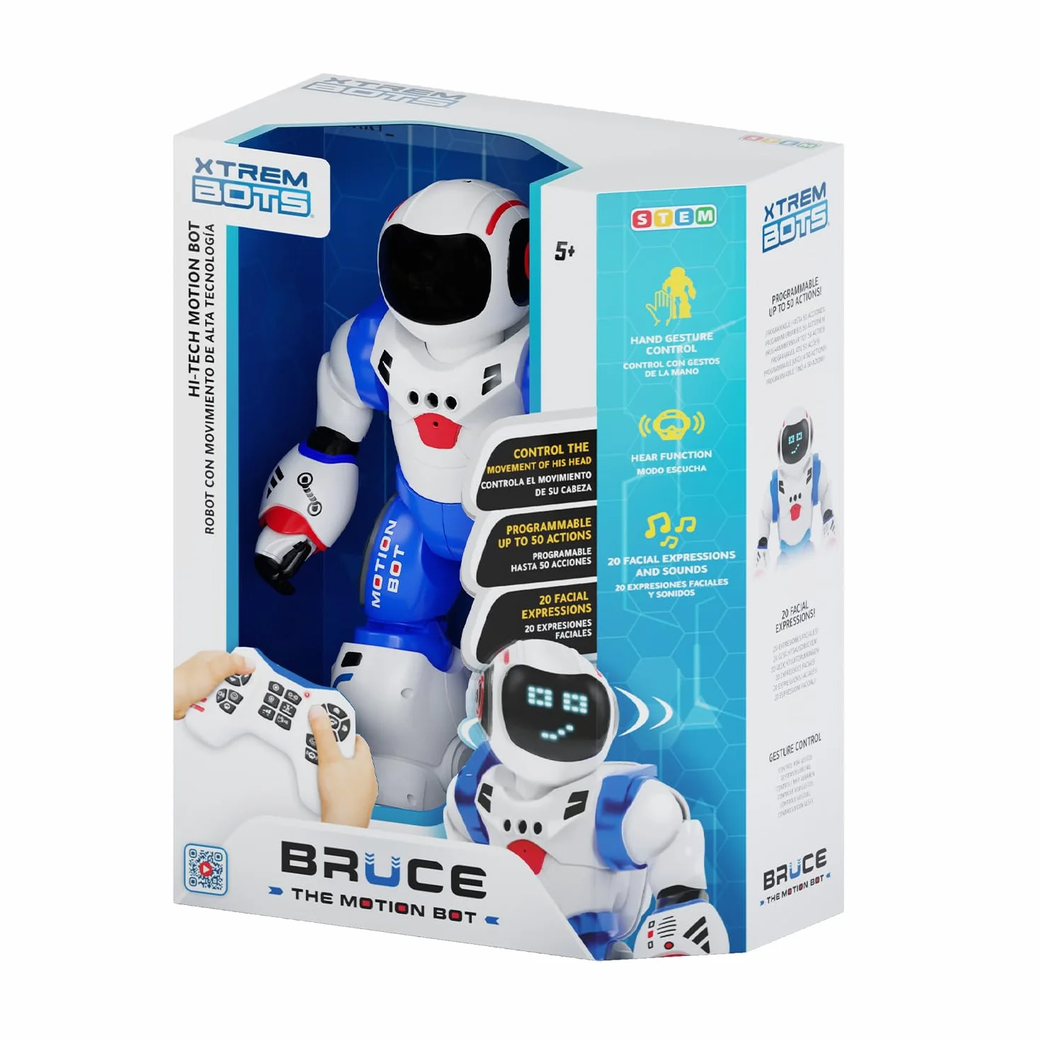 Xtrem Bots - Bruce | Robot zabawkowy, robot dziecięcy z 20 wyrazami twarzy, programowalne roboty dla dzieci z 50 ruchami, zestaw robotów, prezenty dla chłopców w wieku 5 lat i starszych