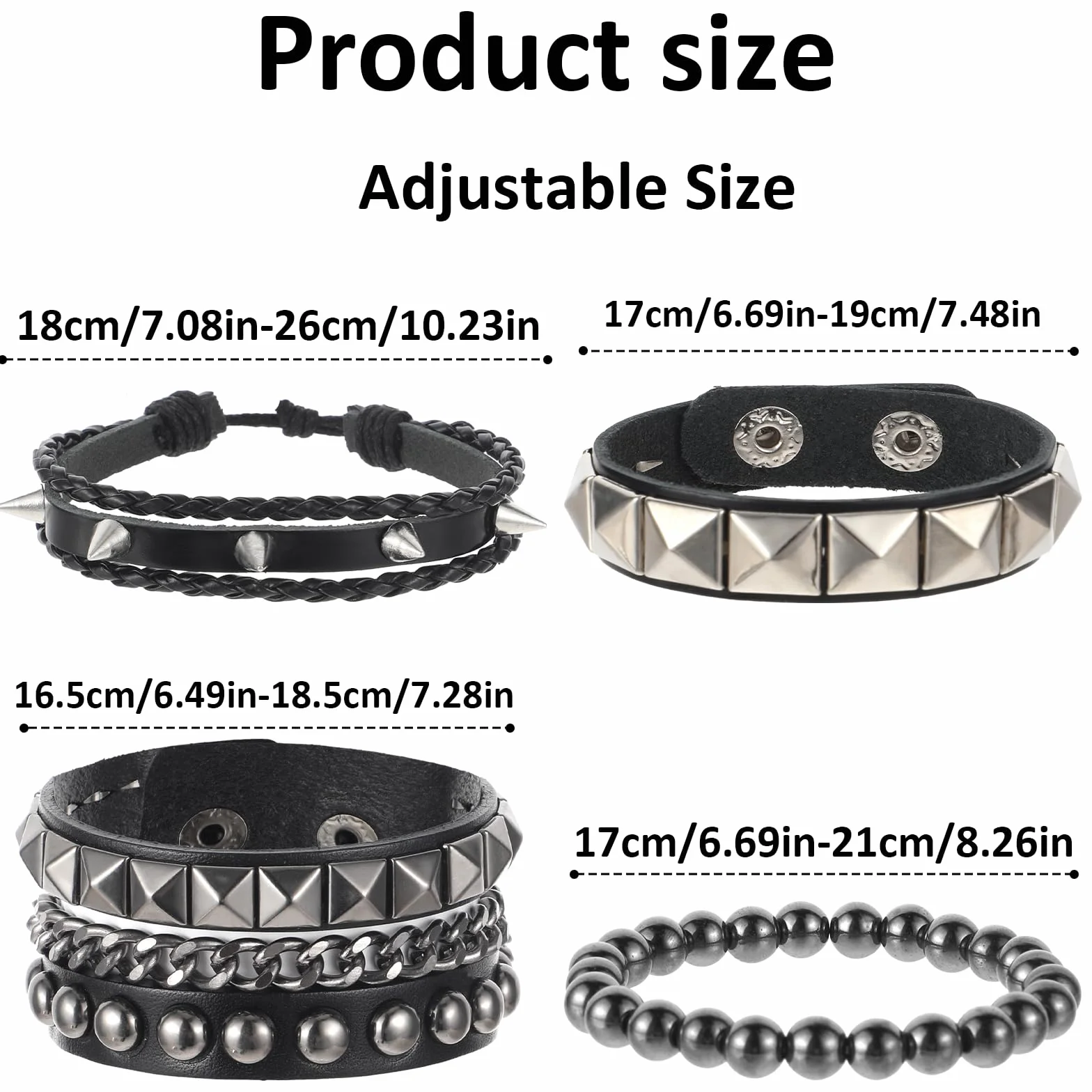 4 sztuki unisex punkowe bransoletki, punkowe skórzane bransoletki czarne, gotyckie, ozdobione nitami, bransoletki ze skóry z nitami, bransoletka mankiet na Halloween, Boże Narodzenie, impreza