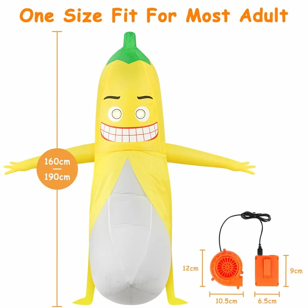 Kostium bananowy, nadmuchiwany kostium bananowy dla dorosłych z zamkiem błyskawicznym, nadmuchiwana odzież ze złego banana dla dorosłych, kostiumy halloweenowe na imprezę, karnawał i Boże