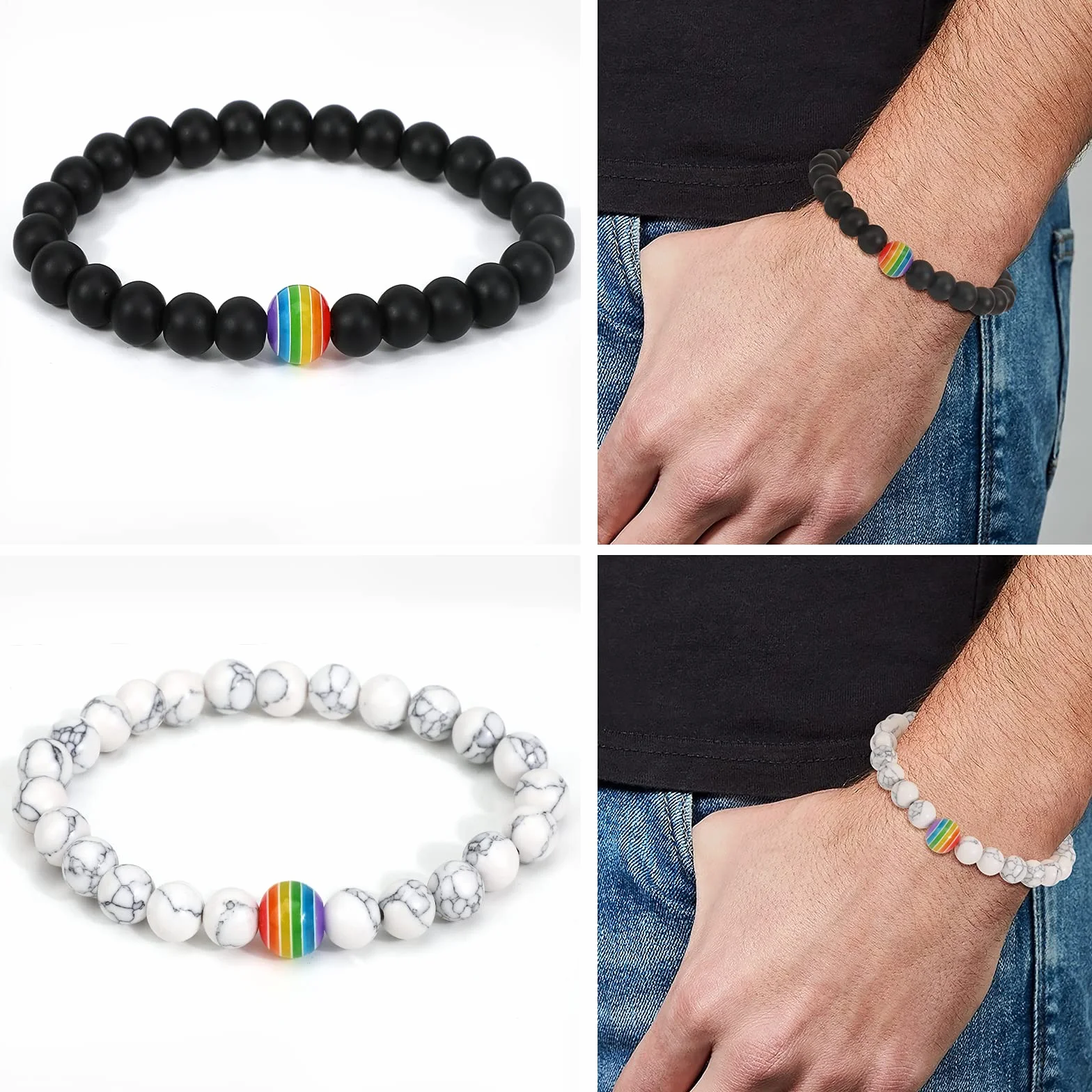 PHOGARY Gay Pride bransoletki LGBT (2 opakowania), tęczowe koraliki para bransoletki dystansowe