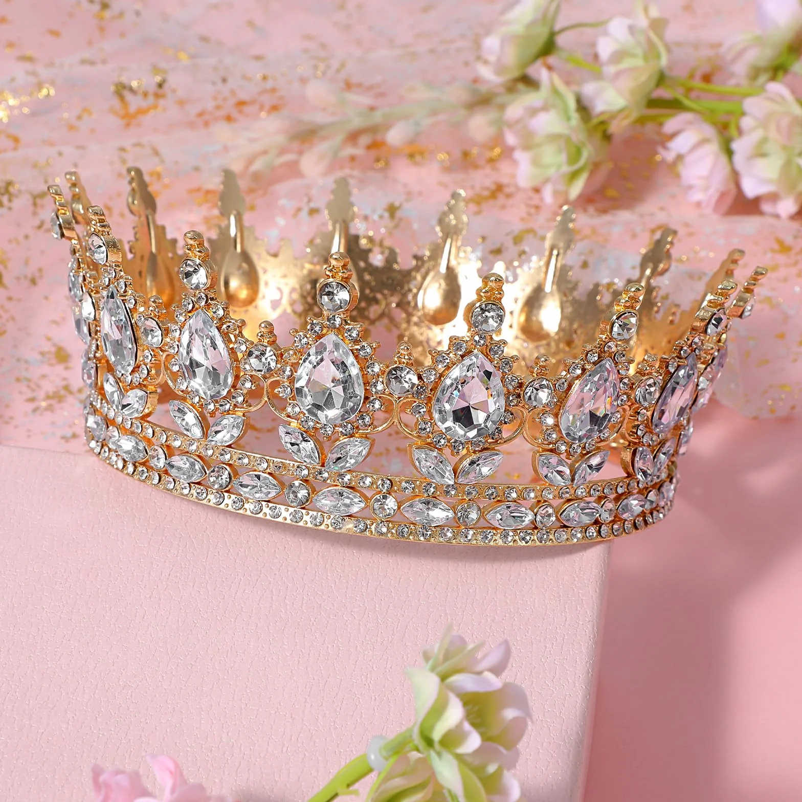 1 x diadem księżniczki, kryształowa tiara dla dziewcząt, kryształowa korona damska, w stylu vintage, tiara, błyszcząca ozdoba do włosów dla panny młodej, na wesele, bal absolwentów, 1 sztuka