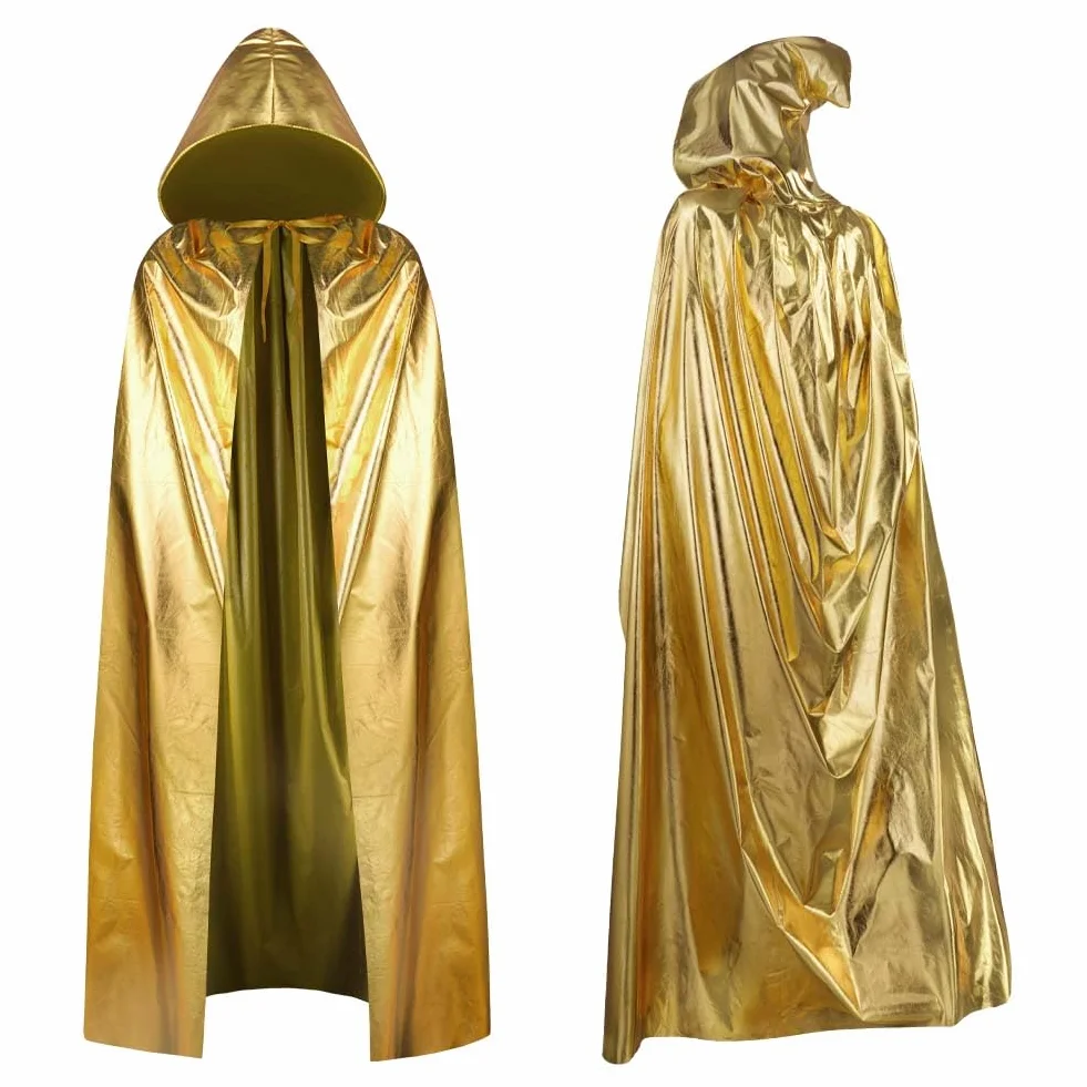 Aomig Peleryna z kapturem dla dorosłych, długa peleryna z kapturem, akcesoria dla czarownic, tajemniczy dodatek cosplay, bajkowy magik, kostium na Halloween, 150 cm, materiał do stemplowania