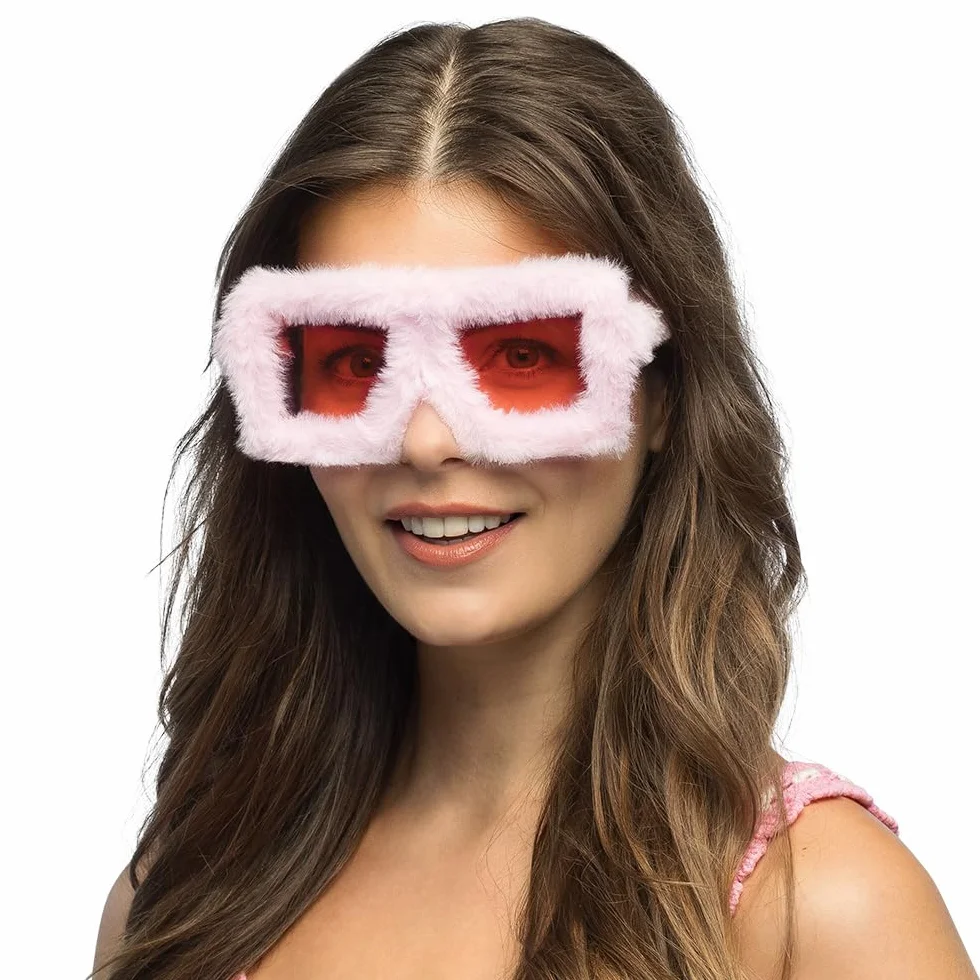 Boland - 02694 - Różowe okulary imprezowe z pluszem dla dorosłych, akcesorium na festiwale, karnawał, kostiumy lub imprezy tematyczne