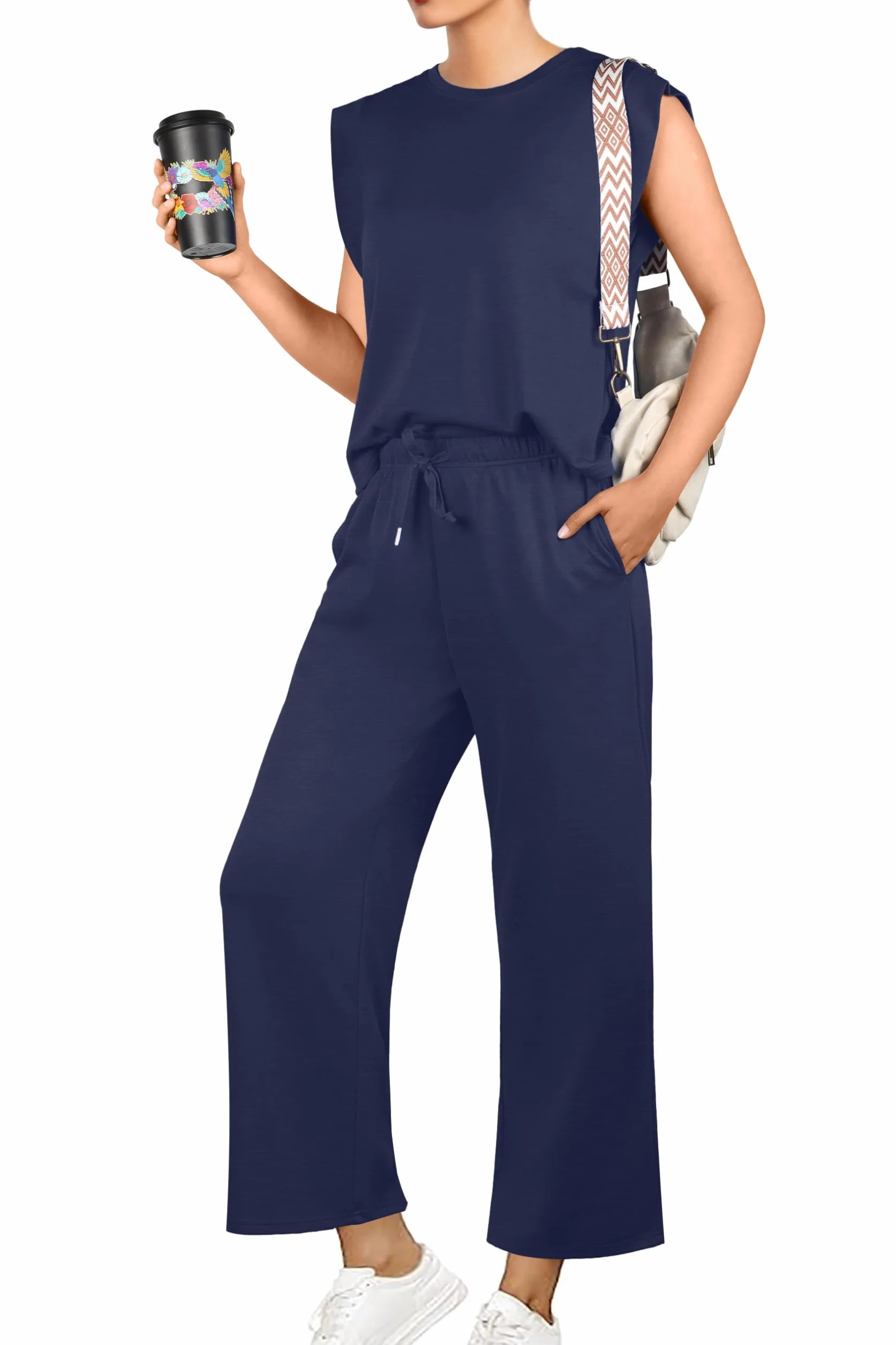 GRECERELLE Damski dres treningowy, na lato, dwuczęściowy, elegancki, lekki, luźny strój sportowy, dres do joggingu, bluza i spodnie do biegania, jogi, na siłownię