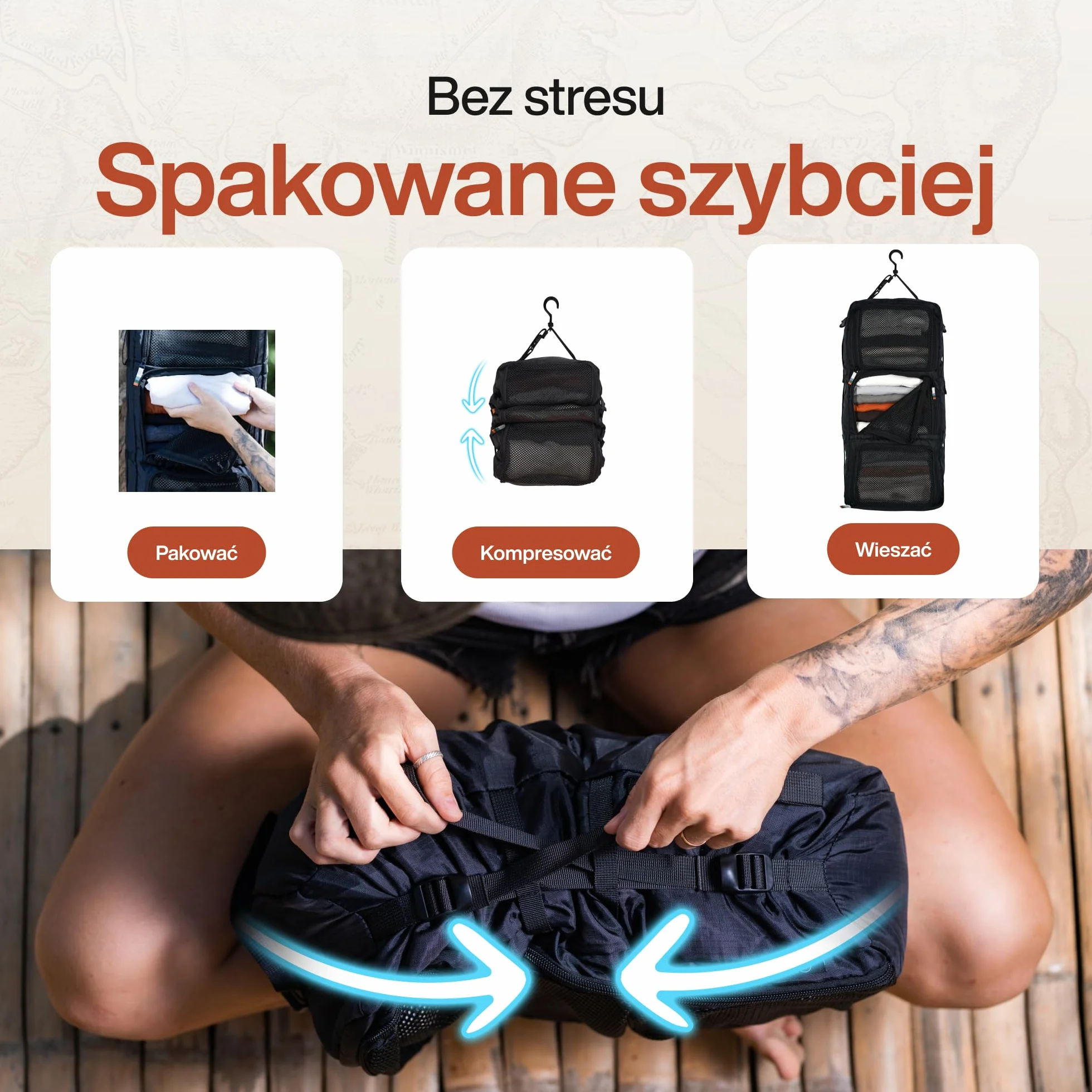 TRAVEL DUDE Wiszący organizer kompresyjny do walizki, zestaw kostek kompresyjnych z haczykiem, oszczędność miejsca, ultralekki organizer podróżny na ubrania do plecaka lub bagażu podręcznego (Czarnym)