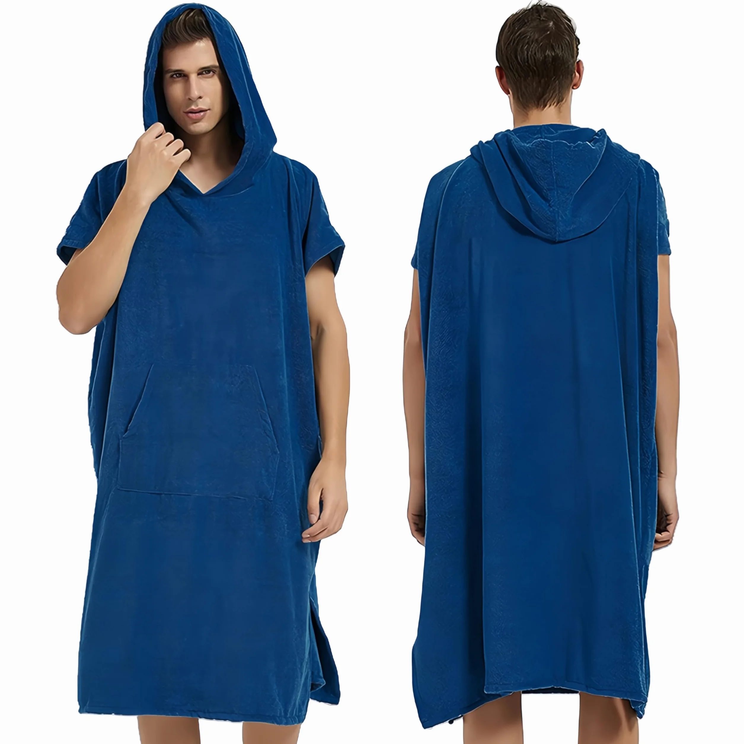 Proumhang Unisex Hooded Poncho Towel - Szybkoschnący Mikrofibrowy Szlafrok Plażowy & Ręcznik Surfingu,Pływania | Płaszcz Plażowy,Loungewear dla Dorosłych,Ciemnoniebieski 80x110cm