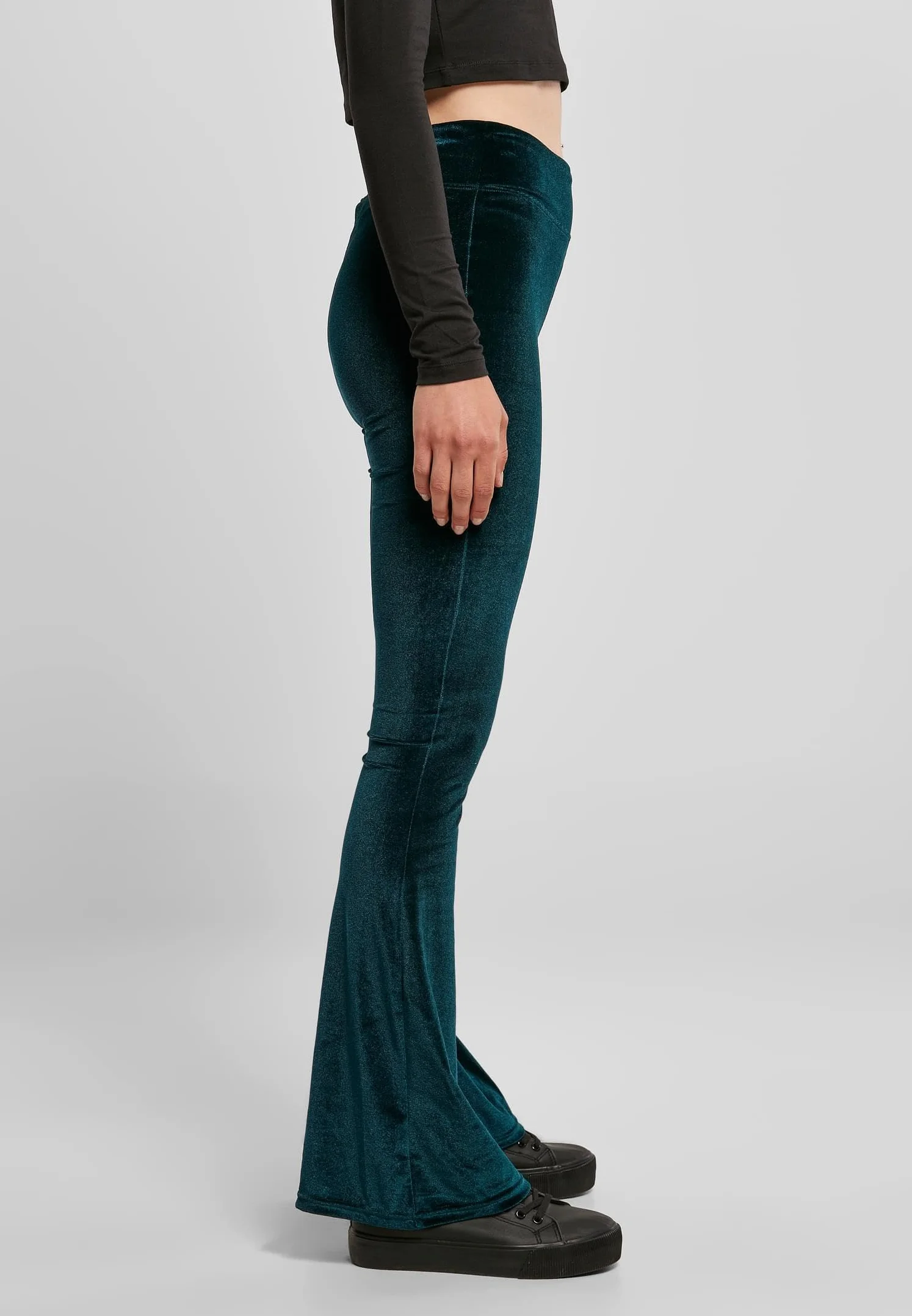 Urban Classics Damskie Legginsy Z Wysokim Stanem Velvet Boot Cut - Leginsy Kobiety