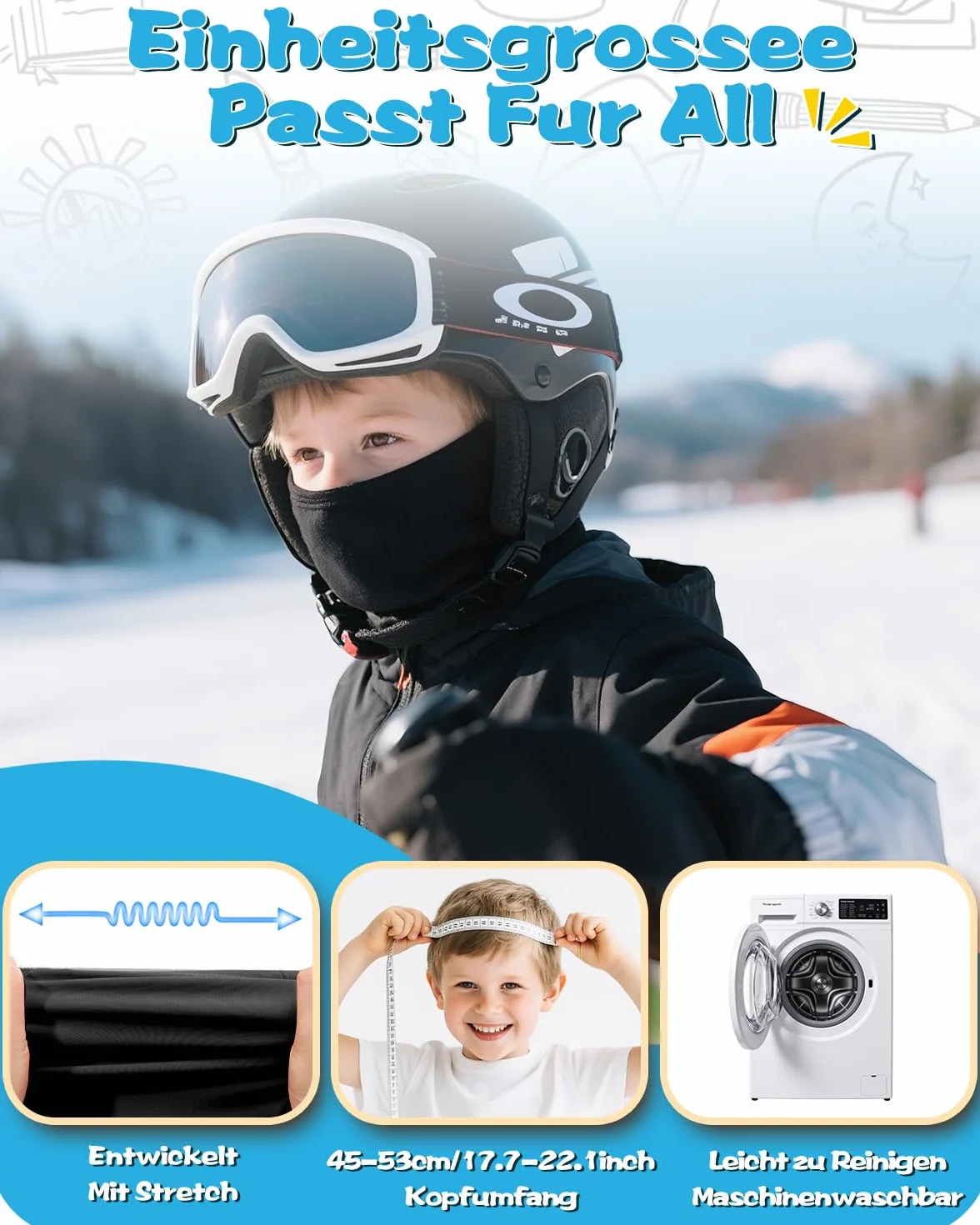 Kominiarka dziecięca na zimę | Odblaskowa, wiatroszczelna, ciepła Balaclava | na rower, snowboard, narty | Skimaska dla chłopców i dziewczynek, Rozmiar uniwersalny