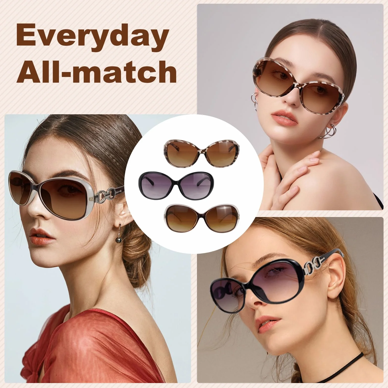 3 Pack Retro Okulary przeciwsłoneczne damskie Polaryzowane, Okulary przeciwsłoneczne damskie, Vintage Okulary przeciwsłoneczne Okrągłe Ochrona UV400 do podróży, sportów na świeżym powi