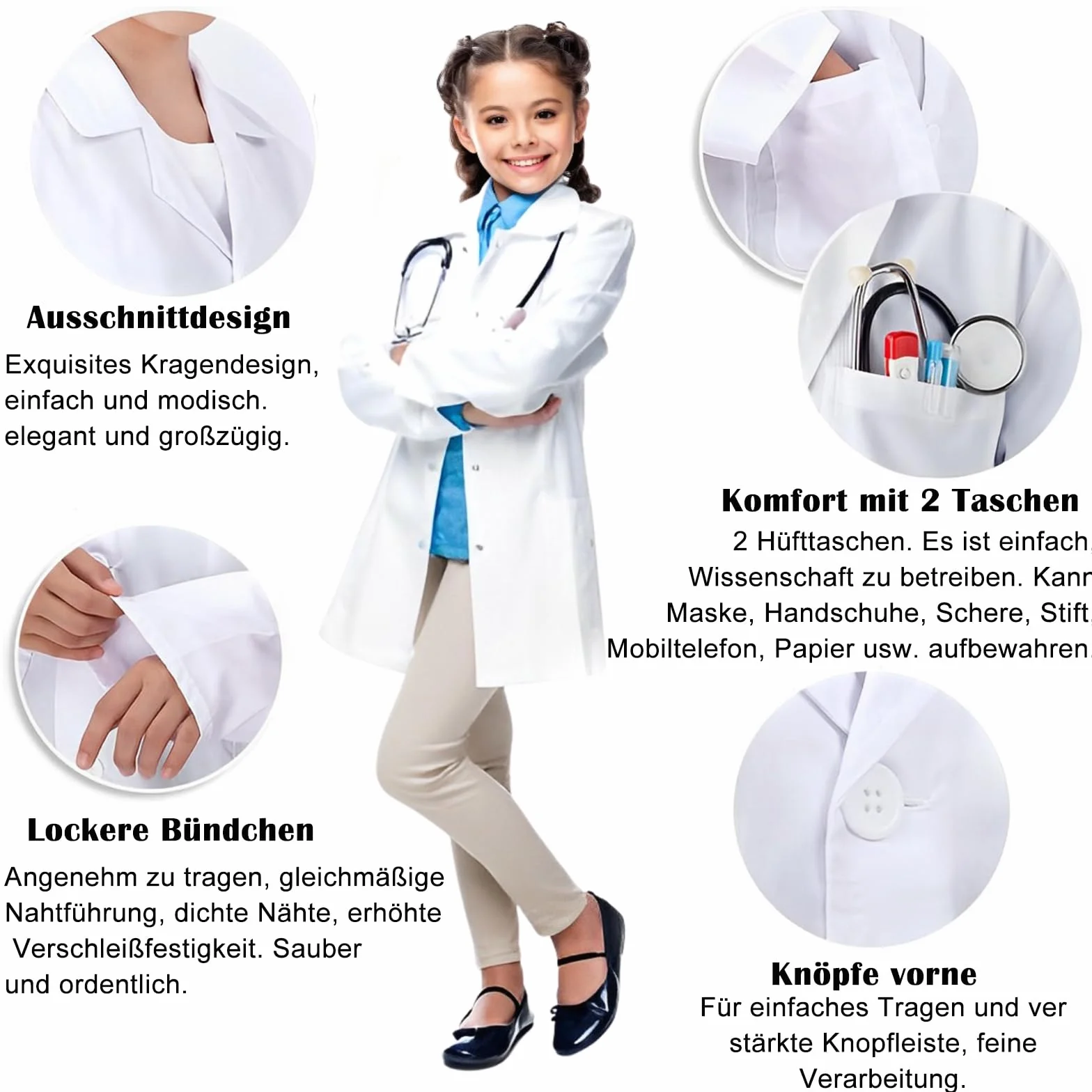 Kostium lekarza dla dzieci, biały, fartuch lekarski dla dzieci, uniseks, długi rękaw, fartuch laboratoryjny, górna część i spodnie ze stetoskopem, zestaw zabawek dla chłopców i dziewczynek, zestaw