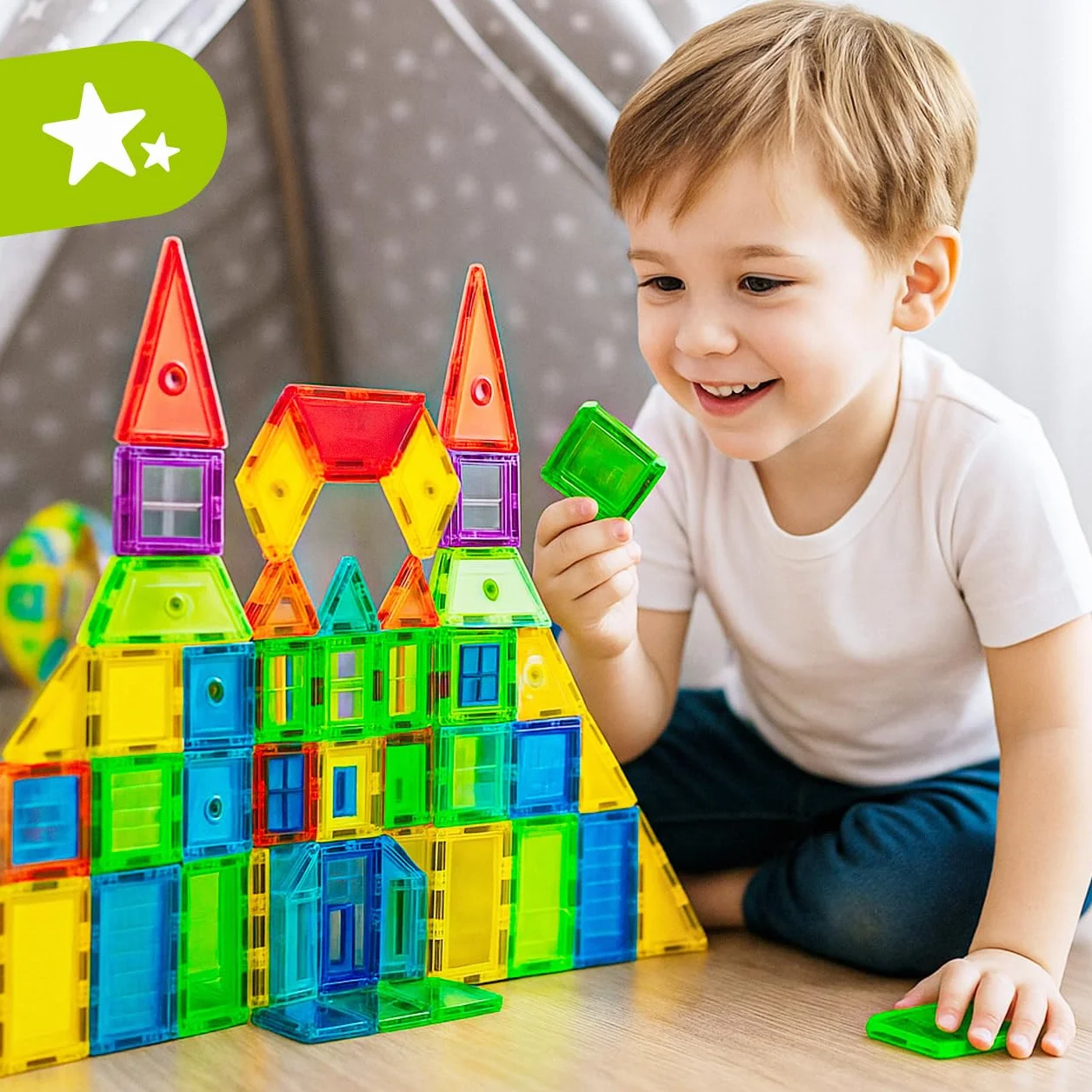 MalPlay Magnetyczne klocki, puzzle, zabawki konstrukcyjne dla dzieci, 130 sztuk, prezent od 3 lat