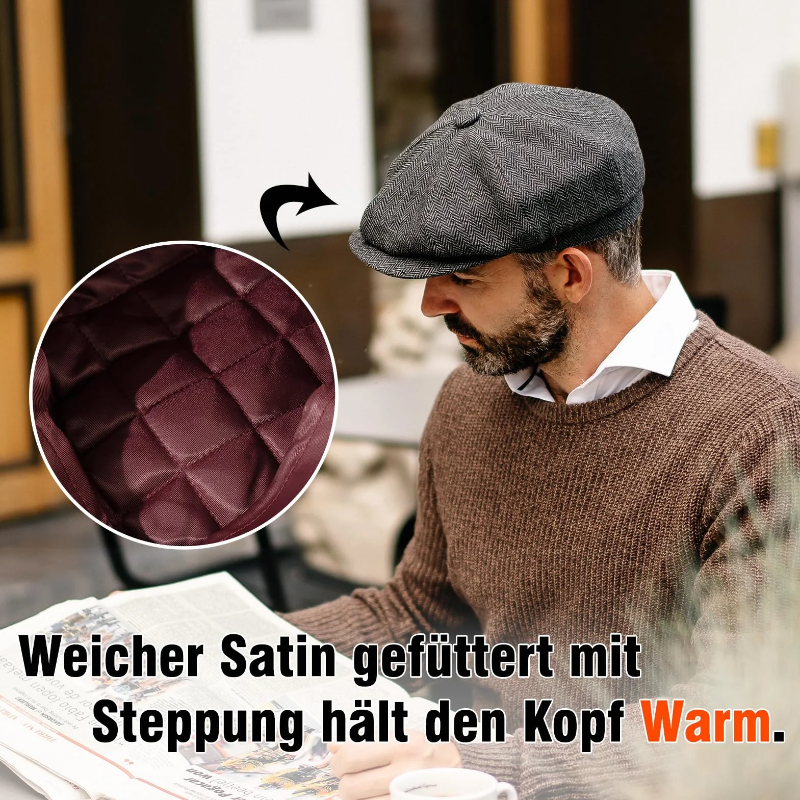 TOP-EX L/XL/XXL wełniana tweedowa czapka gazeciarza dla mężczyzn Paperboy ciepła czapka zimowa vintage płaski bluszcz taksówkarz czapka Gatsby