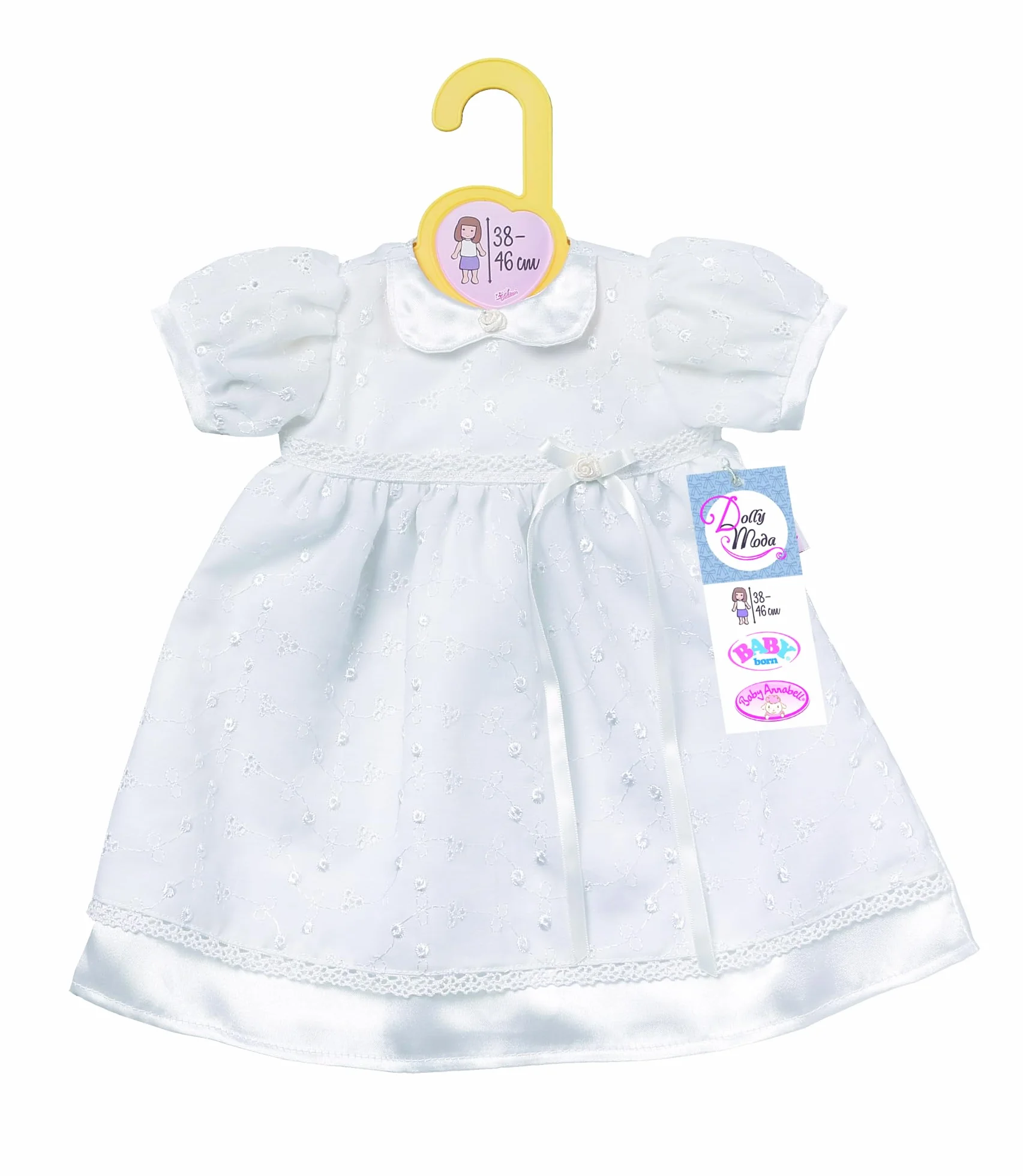 Dolly Moda, Ubranie dla lalek, sukienka do chrztu 43 cm, biała sukienka z haftem kwiatowym, 871423 Zapf Creation