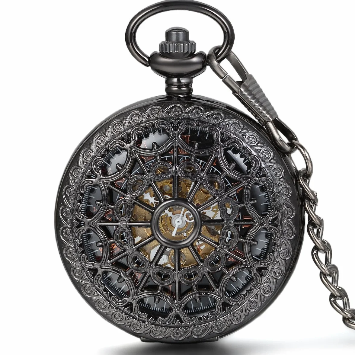 JewelryWe Retro zębatka zębata wysoka ażurowa ręczna nakręcana mechaniczny zegarek kieszonkowy szkielet zegarek sweter naszyjnik łańcuszek