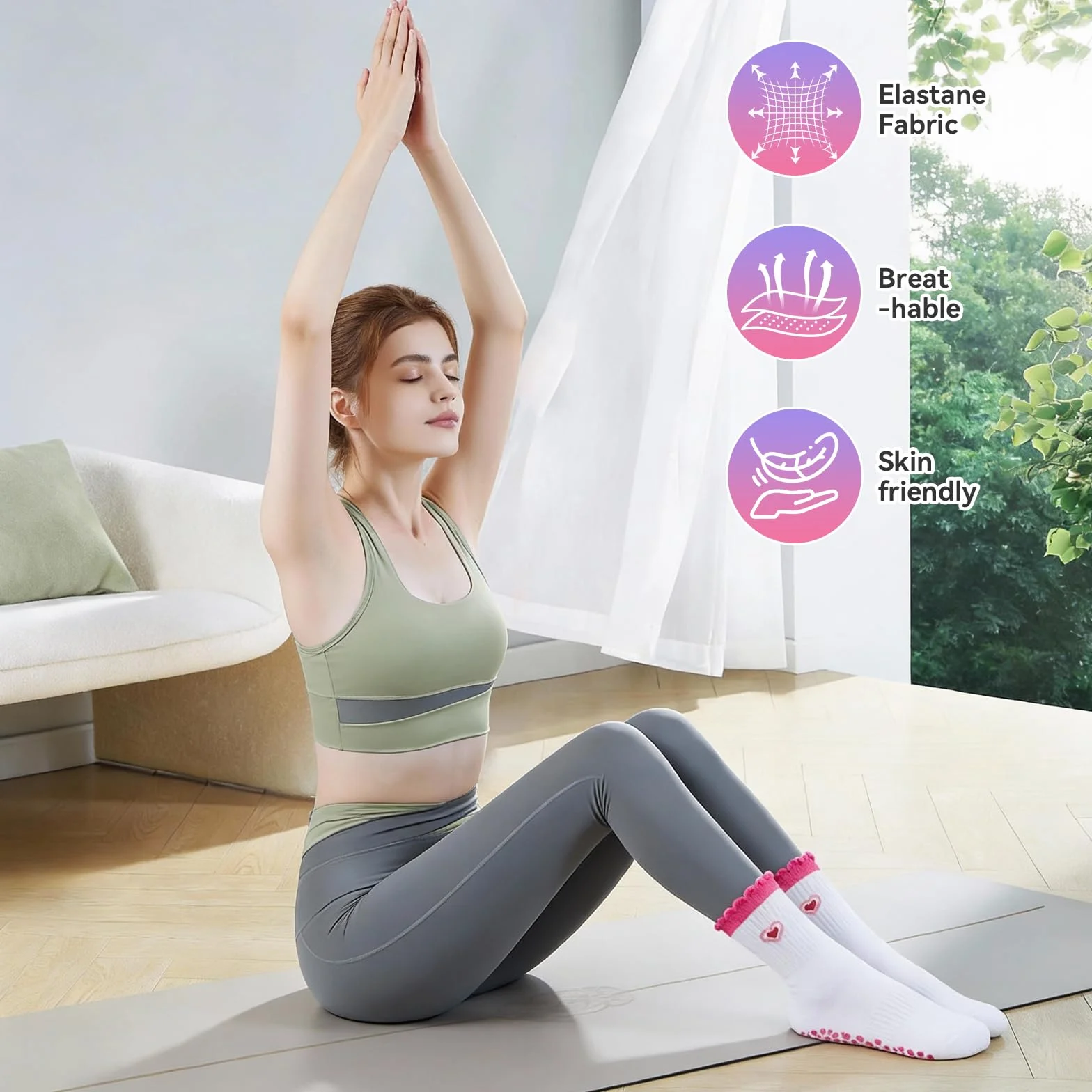 4 pary damskich skarpet antypoślizgowych, bawełniane skarpety do pilatesu, oddychające, skarpety do jogi i pilatesu, prezent dla kobiet, do tańca, trampoliny