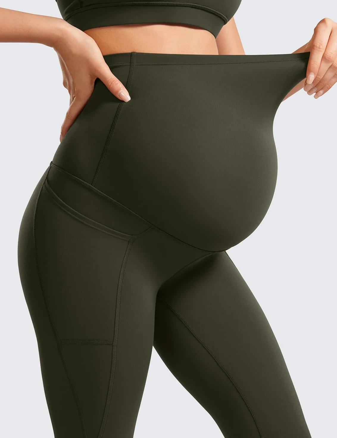 CRZ YOGA Damskie legginsy ciążowe Butterluxe z kieszeniami na brzuchu, 28 cali – miękkie, aktywne spodnie do jogi i ćwiczeń ciążowych
