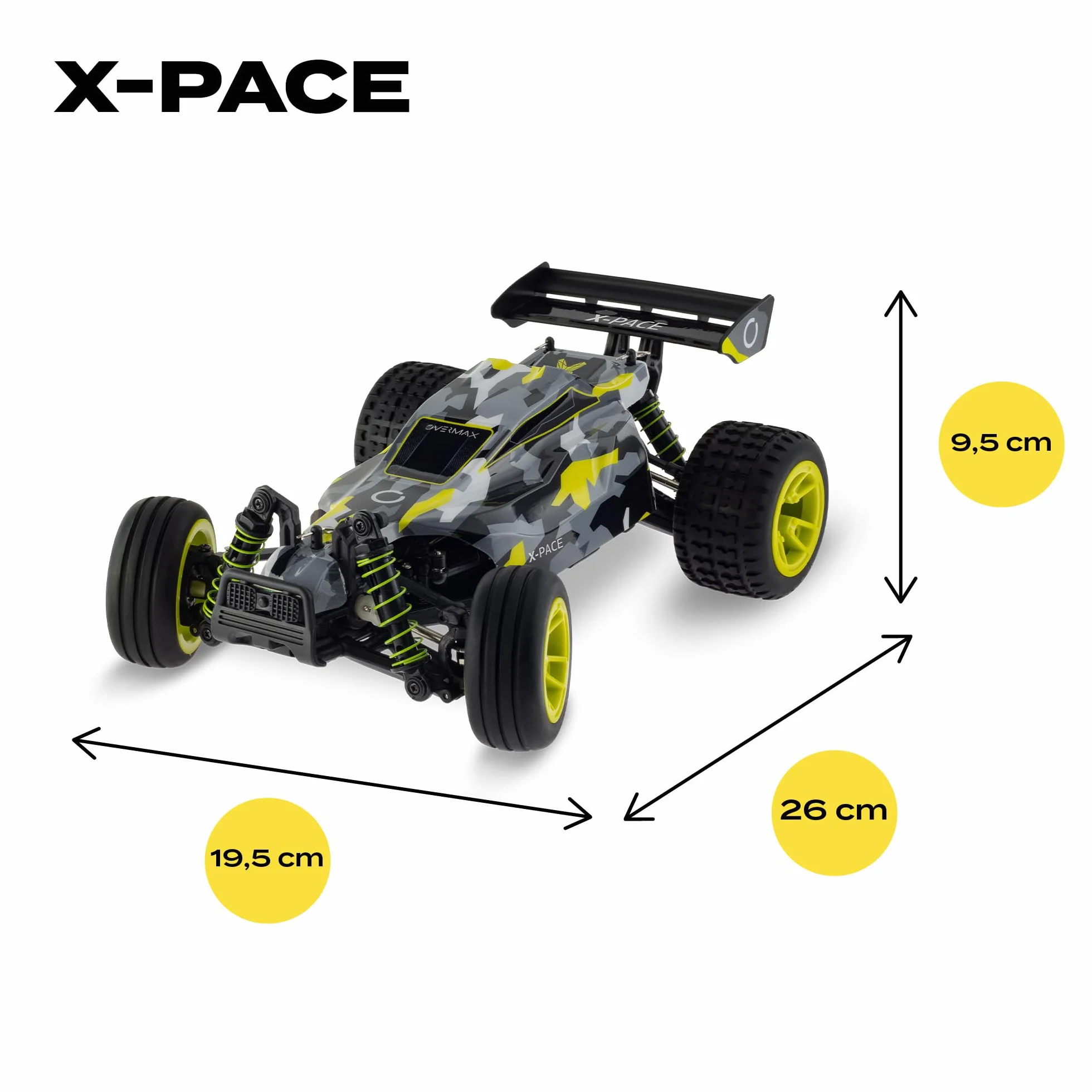 Samochód Zdalnie Sterowany OVERMAX X-Pace 4x4, Skala 1:18, Prędkość 45km/h, Zasięg 100m, Bateria Li-ion 850mAh, LED, Niezależne Zawieszenie, Wyczynowe Opony