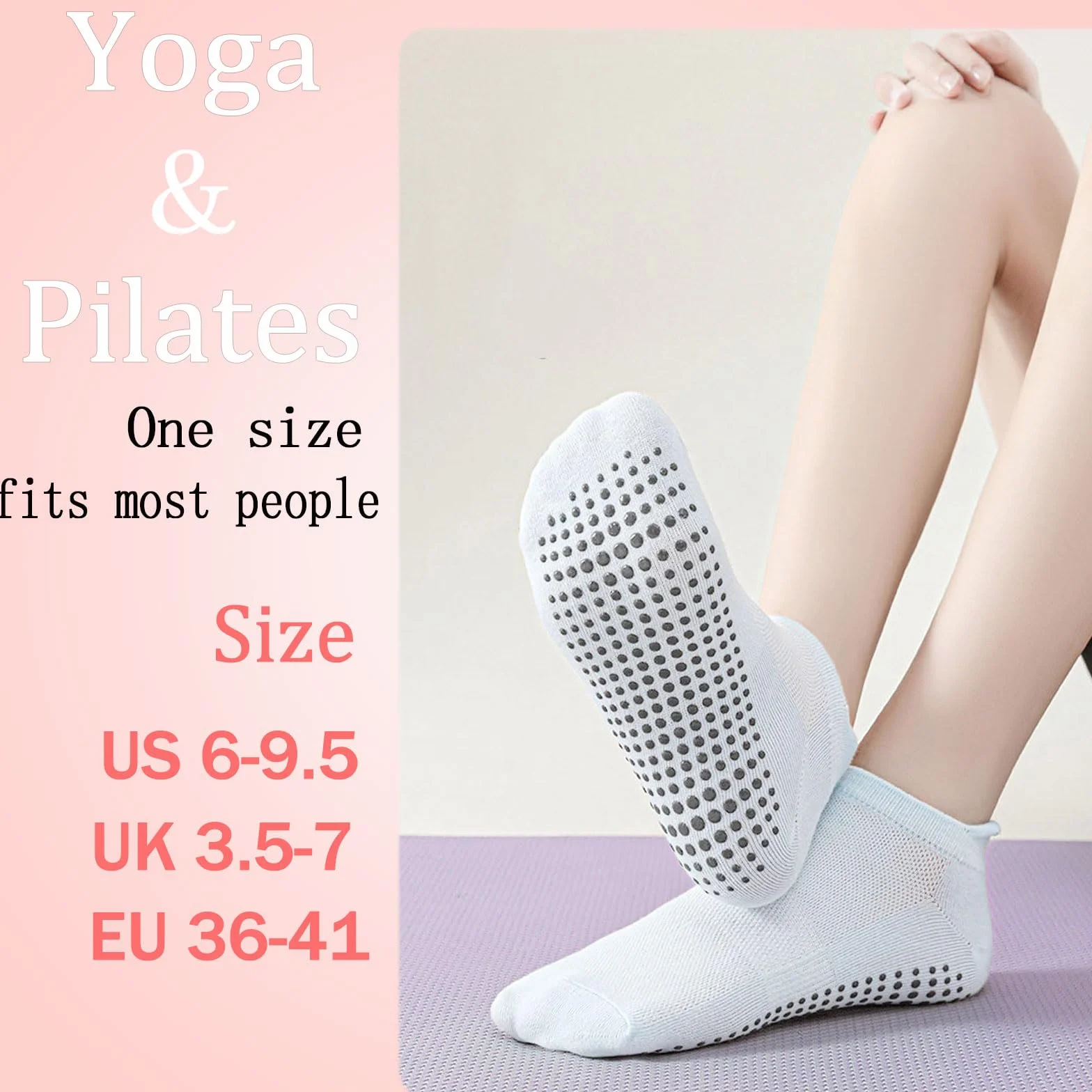 4 pary damskich skarpet do jogi, pilatesu, antypoślizgowe skarpety z wypustkami, oddychające i wygodne, skarpety stoperowe do jogi, pilatesu, tańca, treningu, trampoliny, rozmiar 36-40
